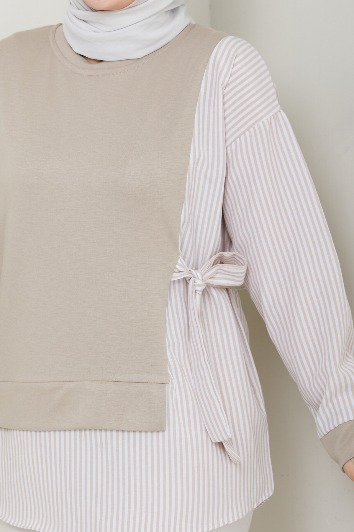 GARNİLİ BAĞLAMALI TUNİK-KREM