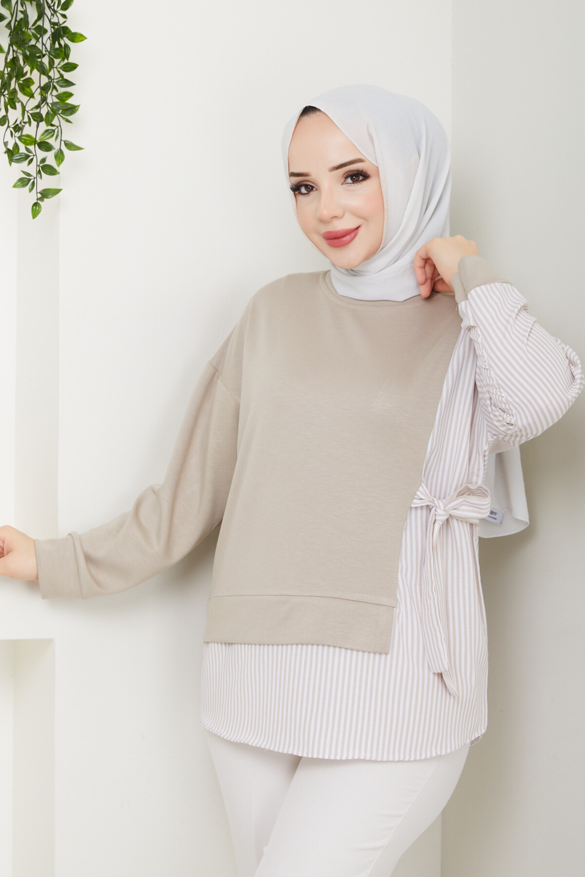 GARNİLİ BAĞLAMALI TUNİK-KREM