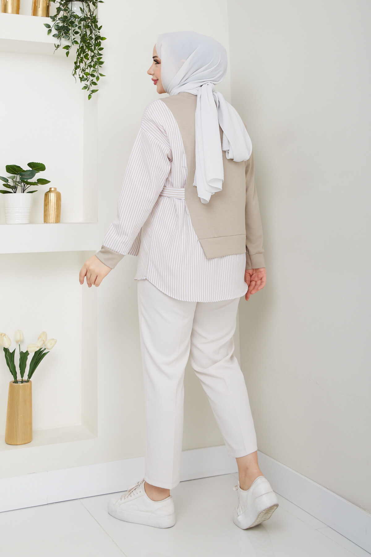 GARNİLİ BAĞLAMALI TUNİK-KREM