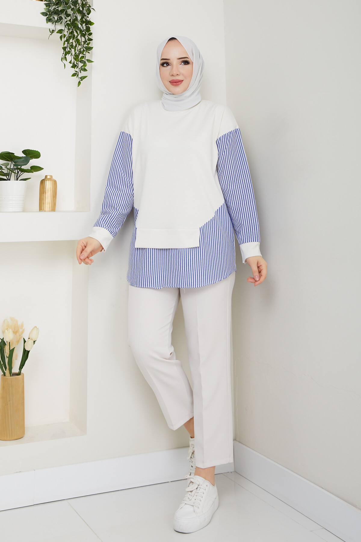 GARNİLİ CROP TUNİK-BEYAZ