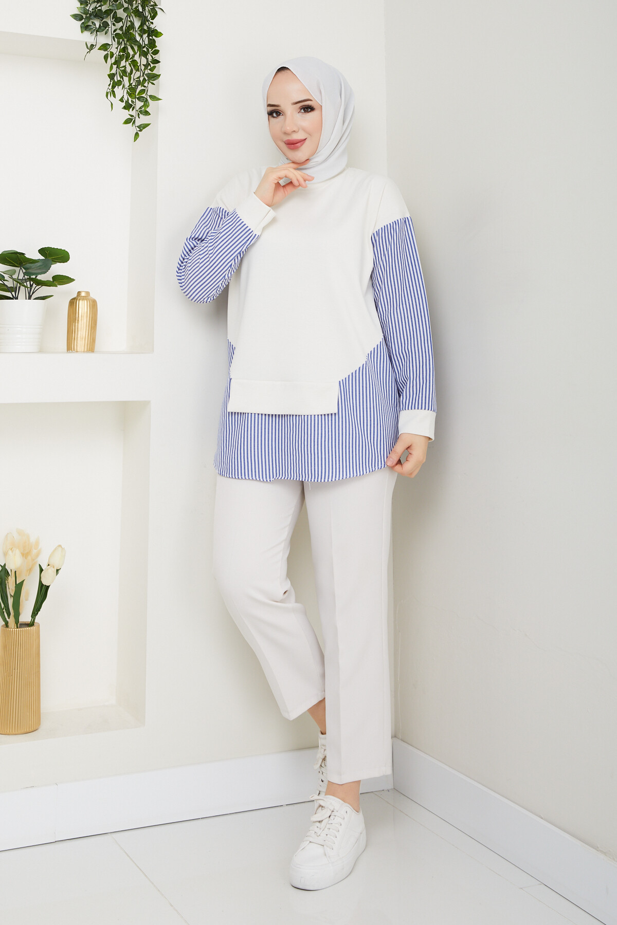 GARNİLİ CROP TUNİK-BEYAZ