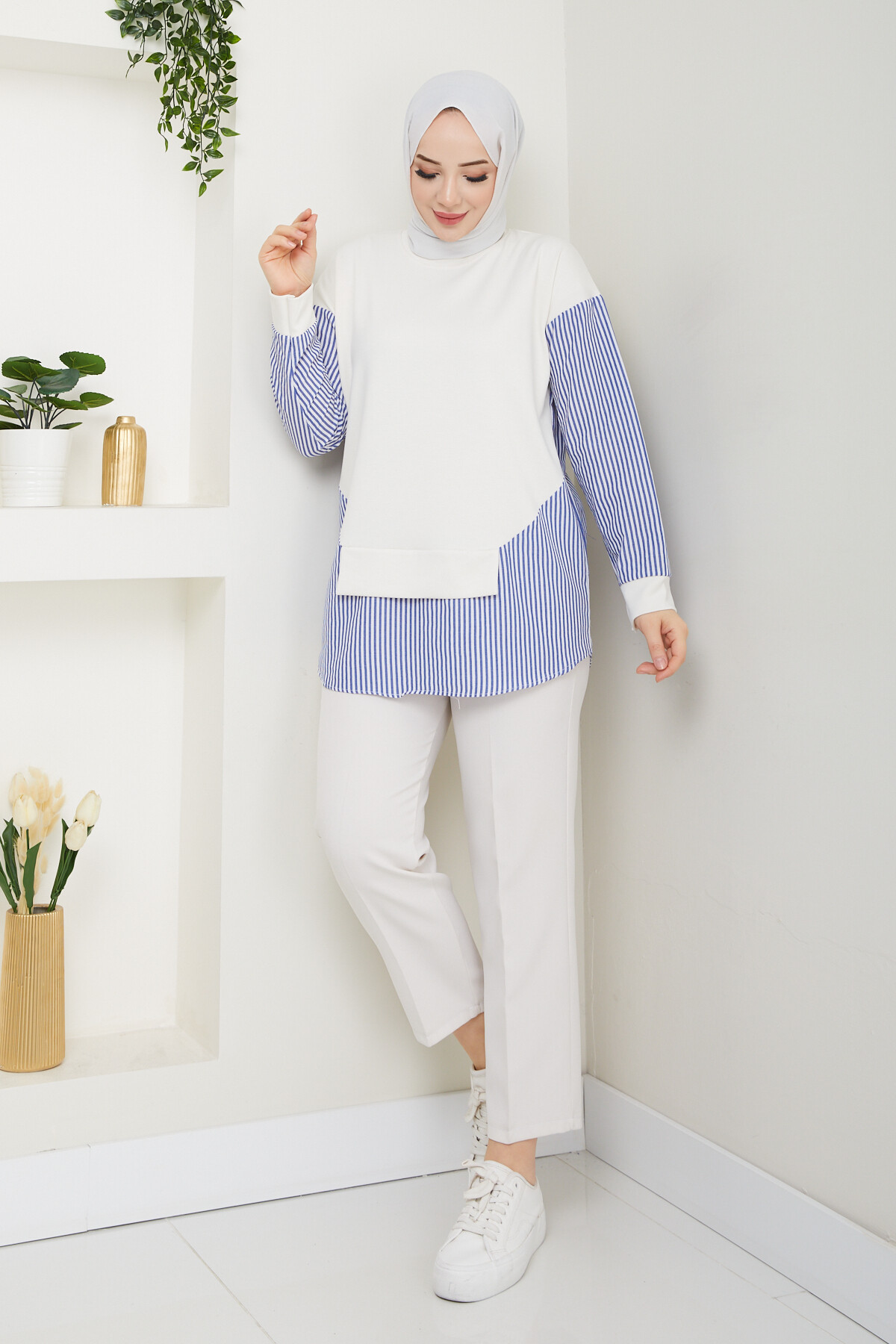 GARNİLİ CROP TUNİK-BEYAZ