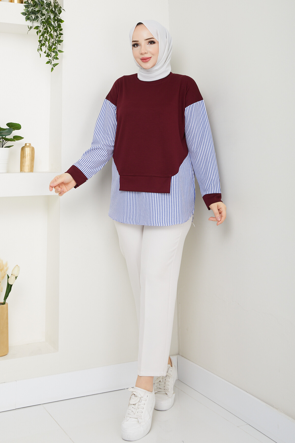 GARNİLİ CROP TUNİK-BORDO