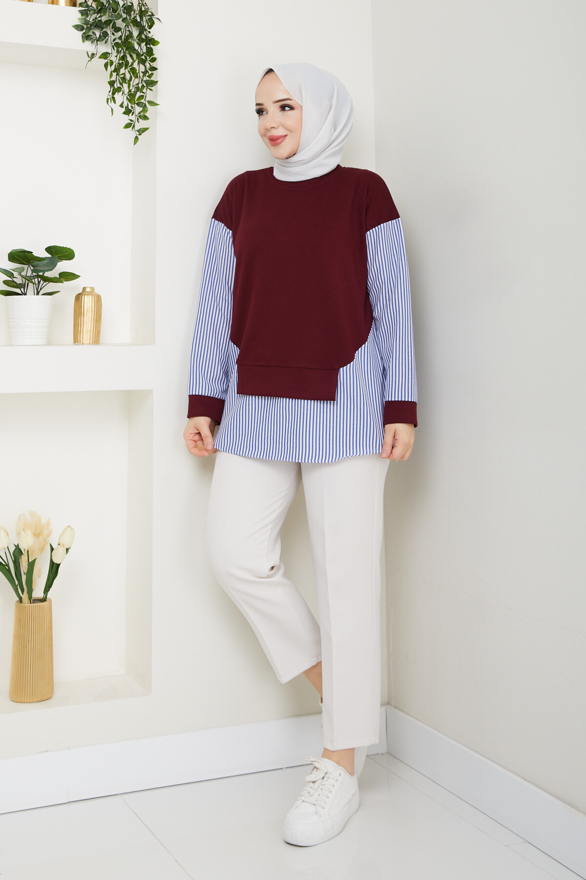 GARNİLİ CROP TUNİK-BORDO