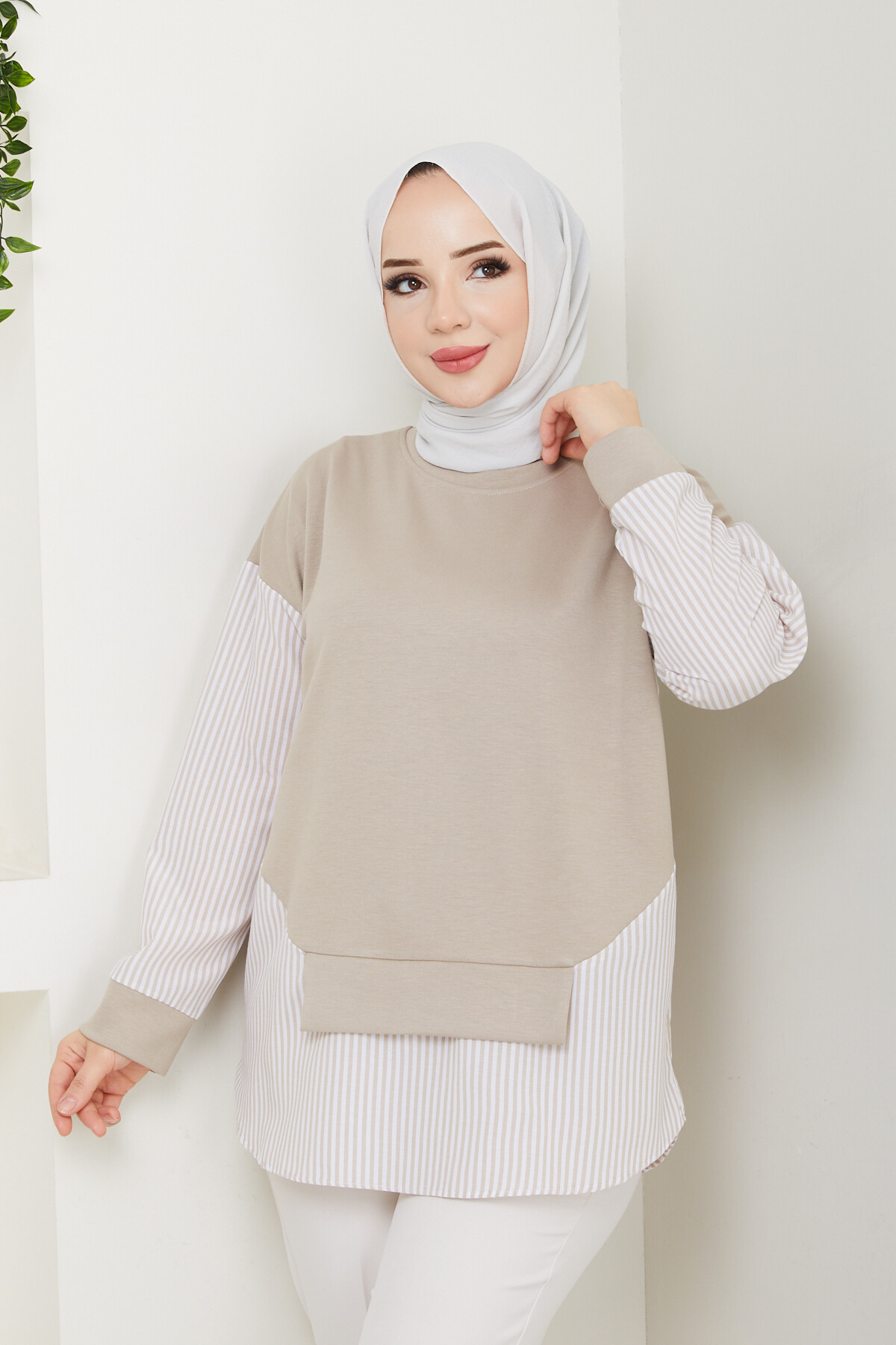GARNİLİ CROP TUNİK-KREM