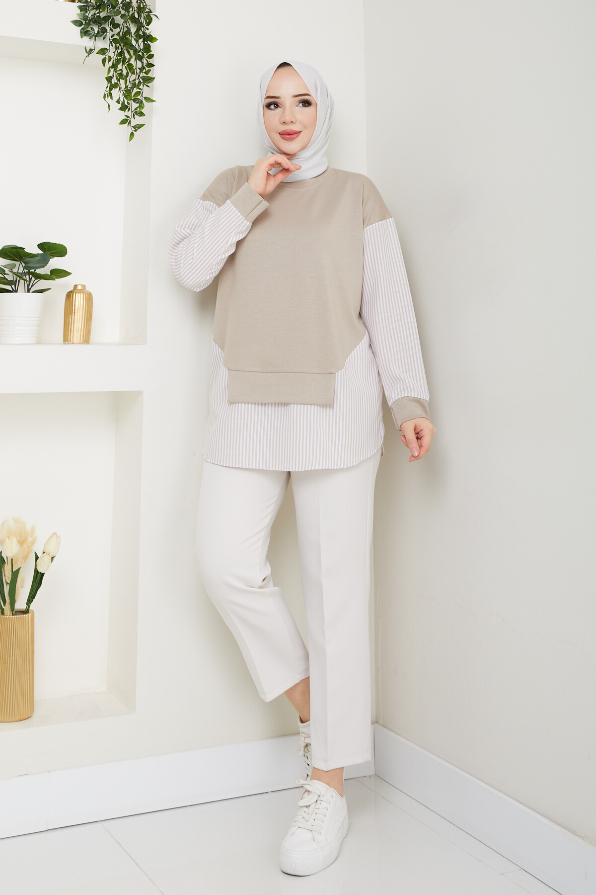 GARNİLİ CROP TUNİK-KREM