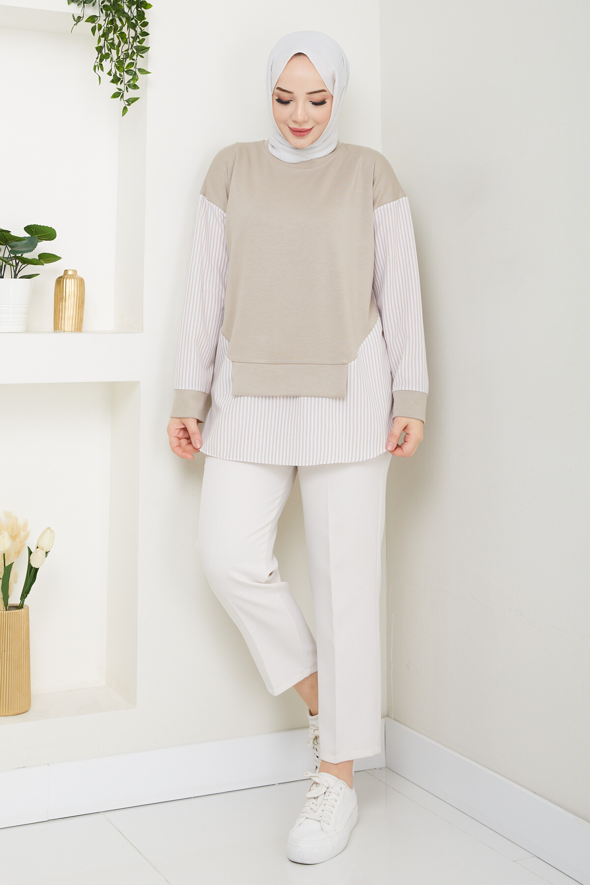 GARNİLİ CROP TUNİK-KREM