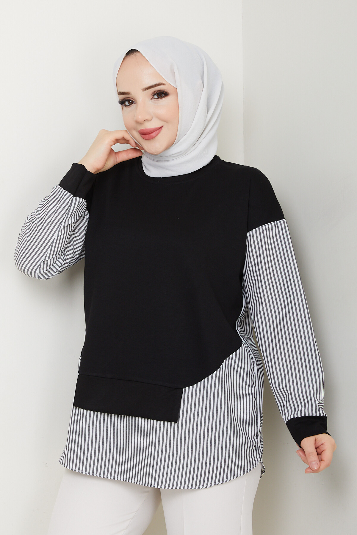 GARNİLİ CROP TUNİK-SİYAH