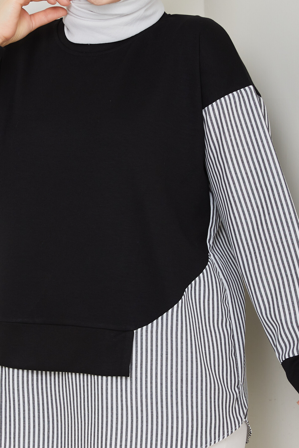 GARNİLİ CROP TUNİK-SİYAH