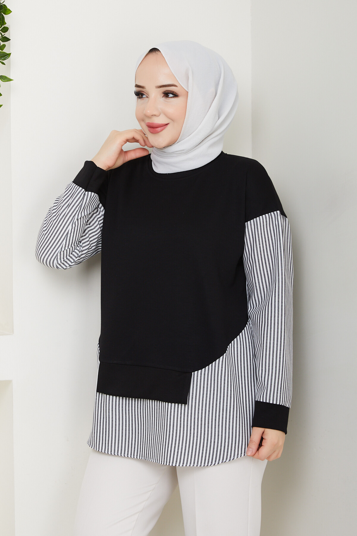 GARNİLİ CROP TUNİK-SİYAH