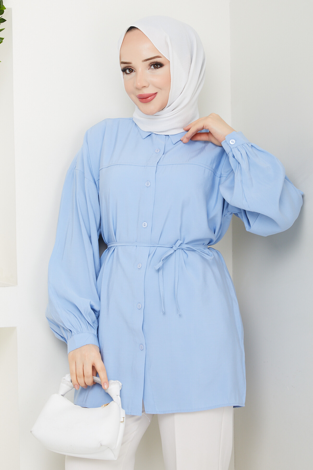 İP BAĞLAMALI MODAL GÖMLEK-BEBE MAVİ