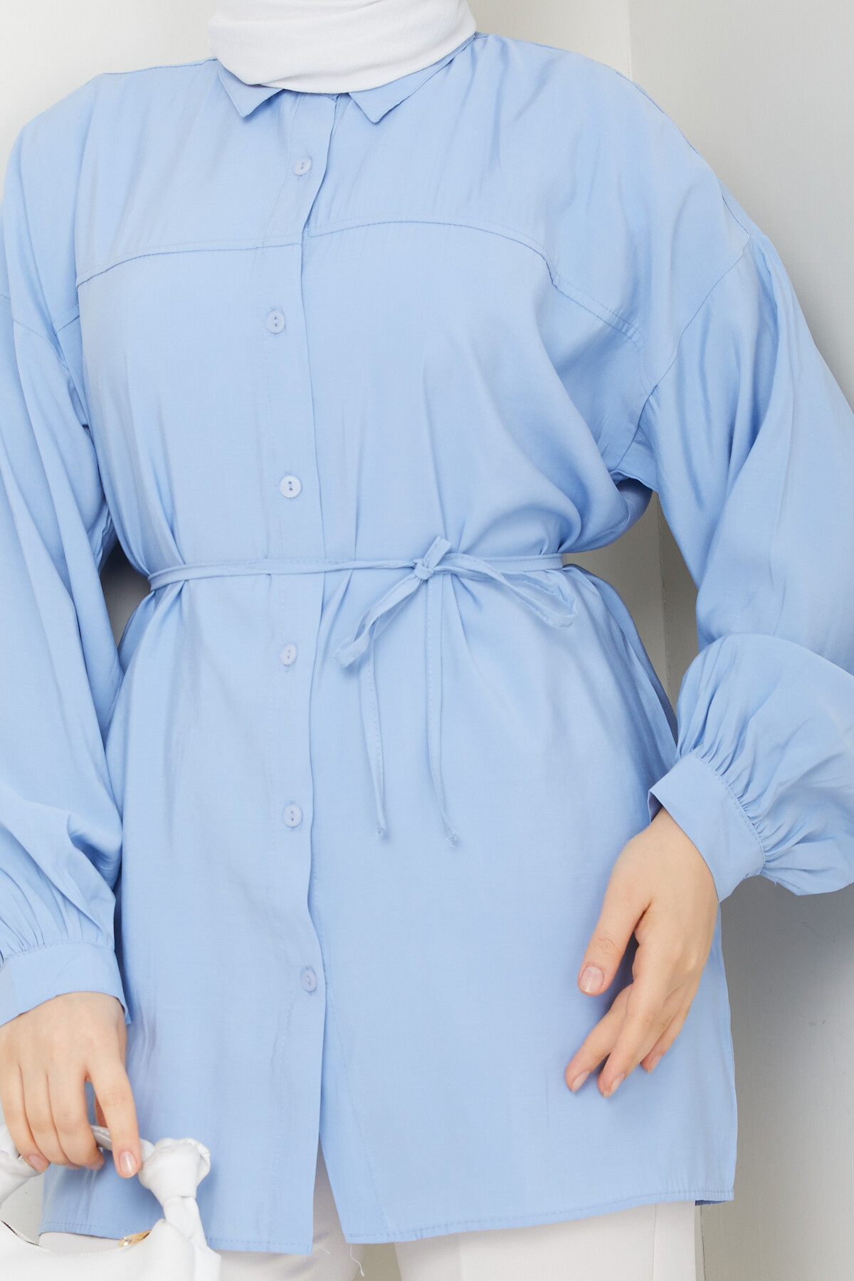 İP BAĞLAMALI MODAL GÖMLEK-BEBE MAVİ