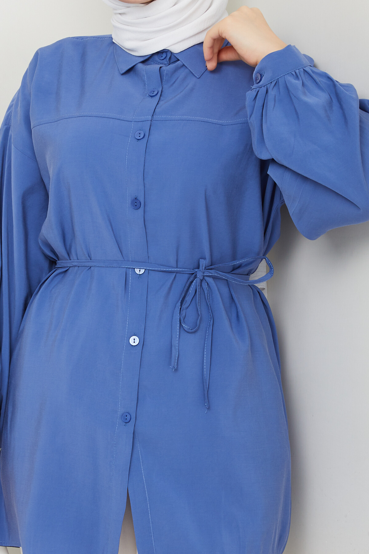 İP BAĞLAMALI MODAL GÖMLEK-İNDİGO