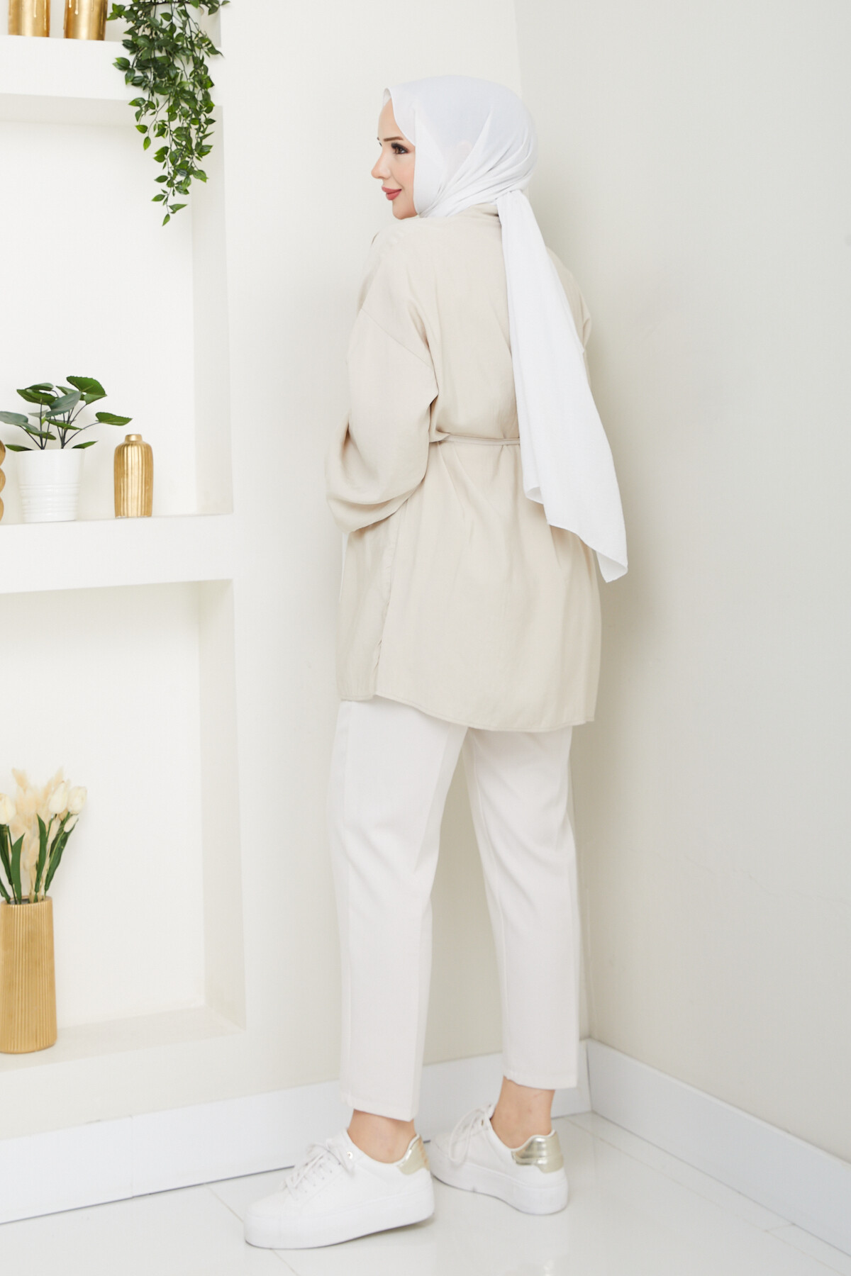 İP BAĞLAMALI MODAL GÖMLEK-TAŞ