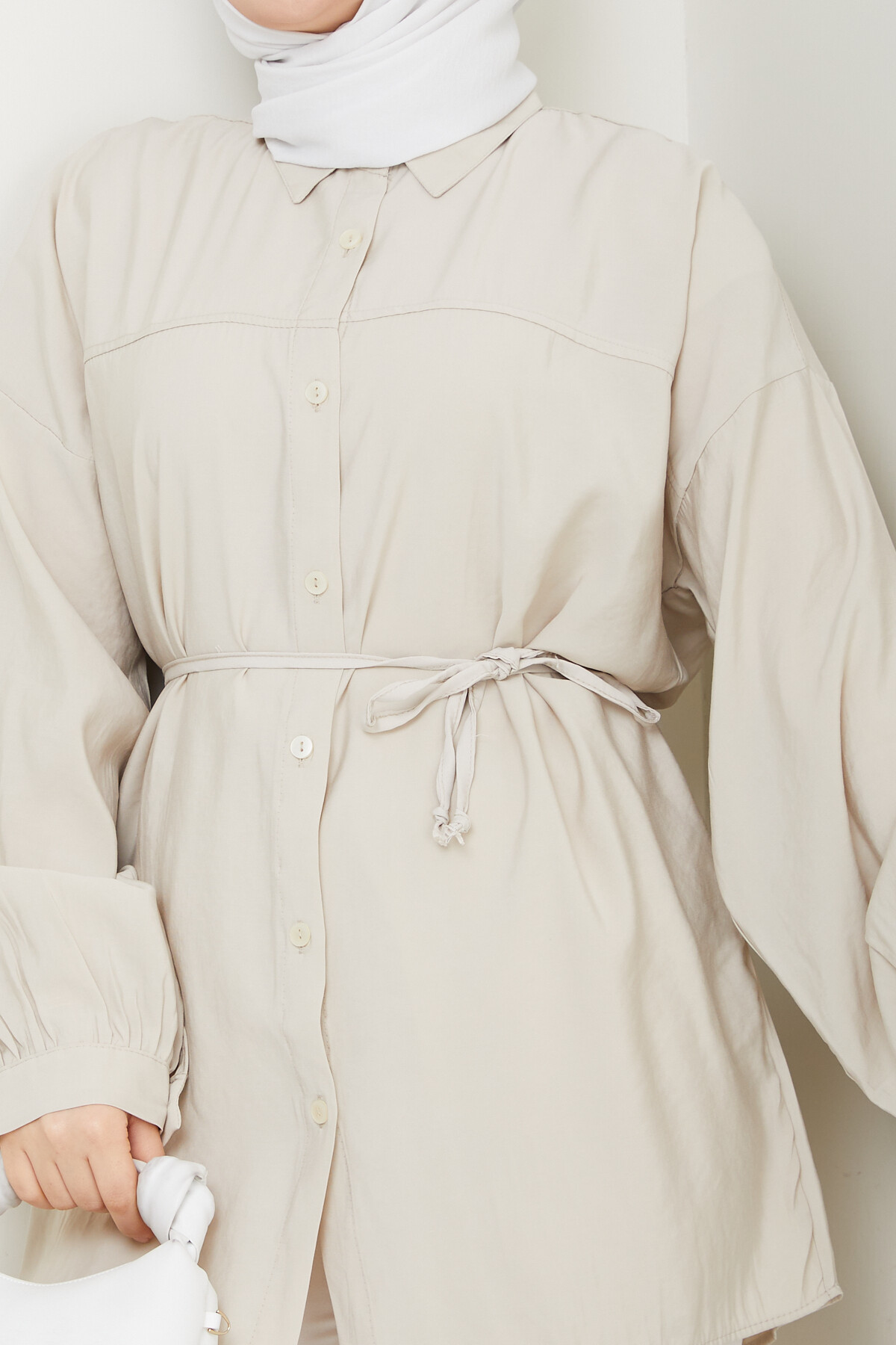 İP BAĞLAMALI MODAL GÖMLEK-TAŞ