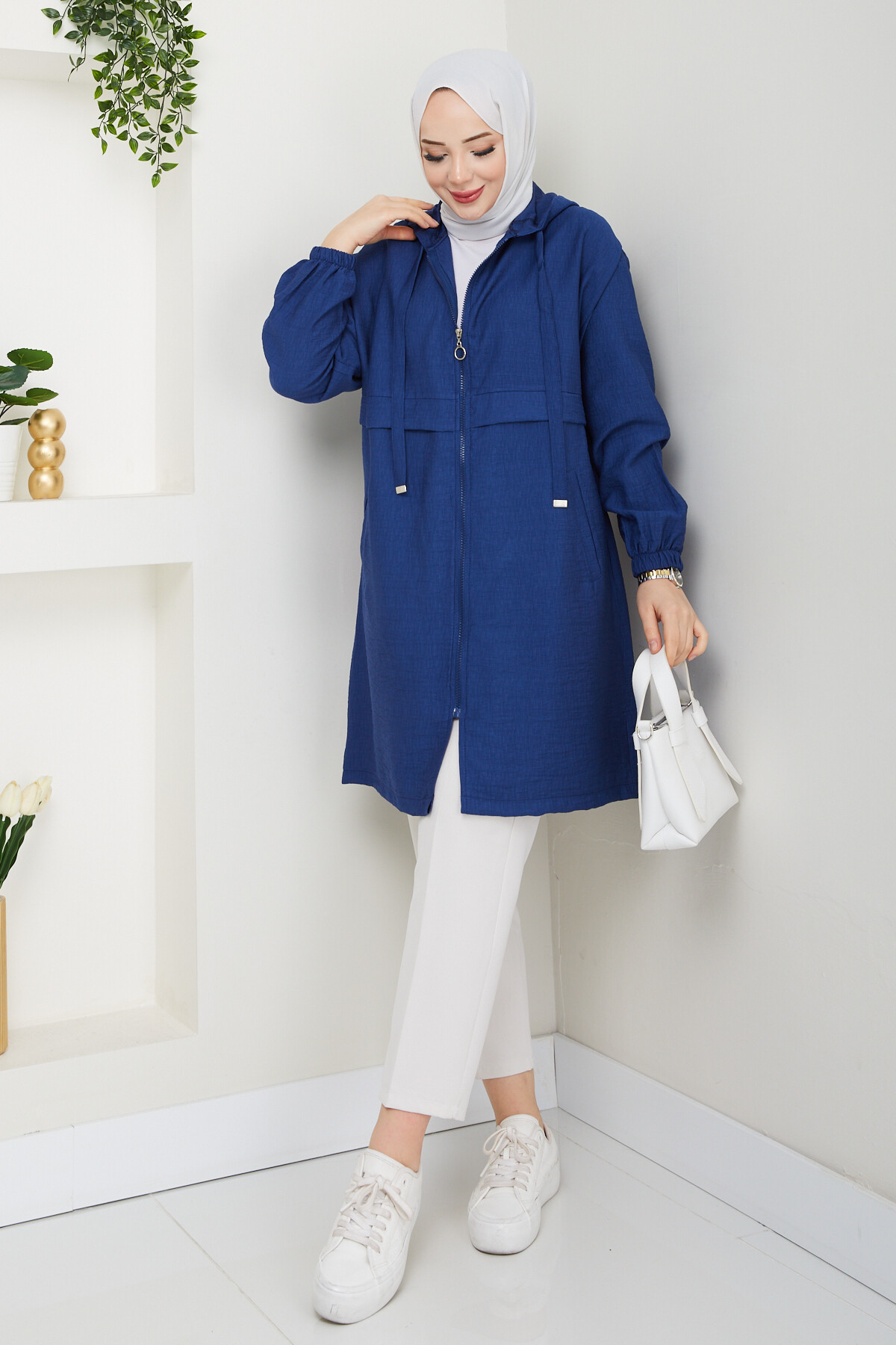 KAPŞONLU FERMUARLI KAP-SAKS MAVİ