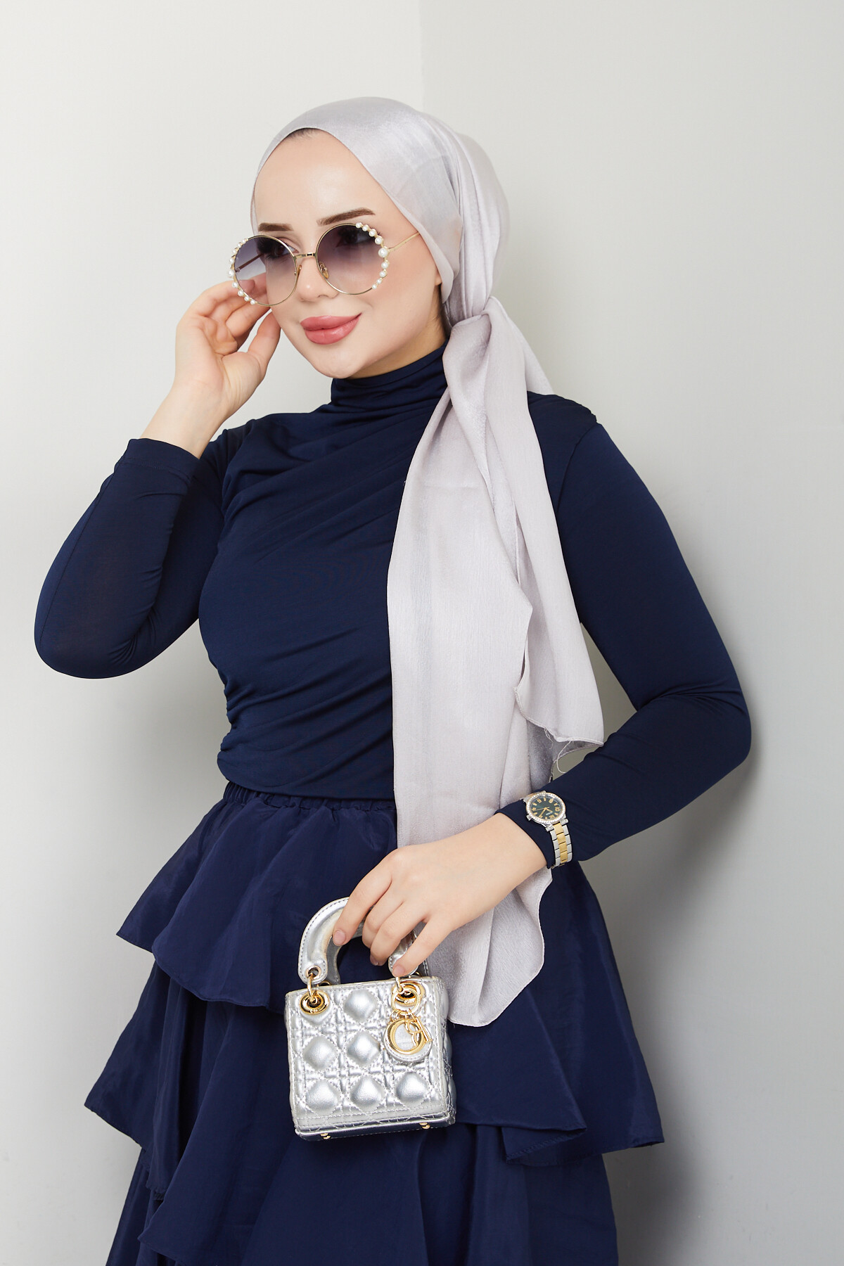 KAT KAT ETEK BÜZGÜLÜ BLUZ KOMBİN-LACİVERT