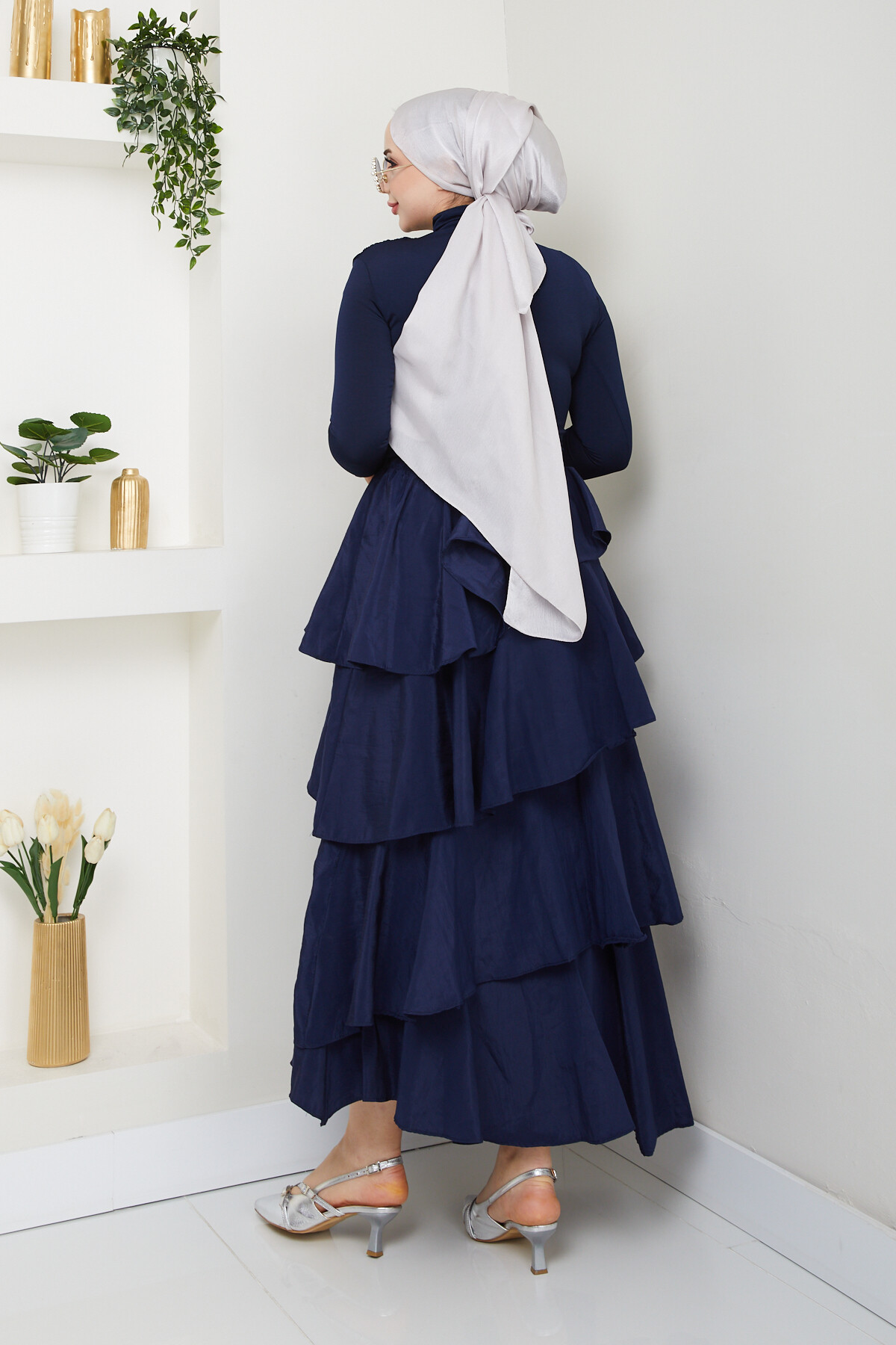 KAT KAT ETEK BÜZGÜLÜ BLUZ KOMBİN-LACİVERT