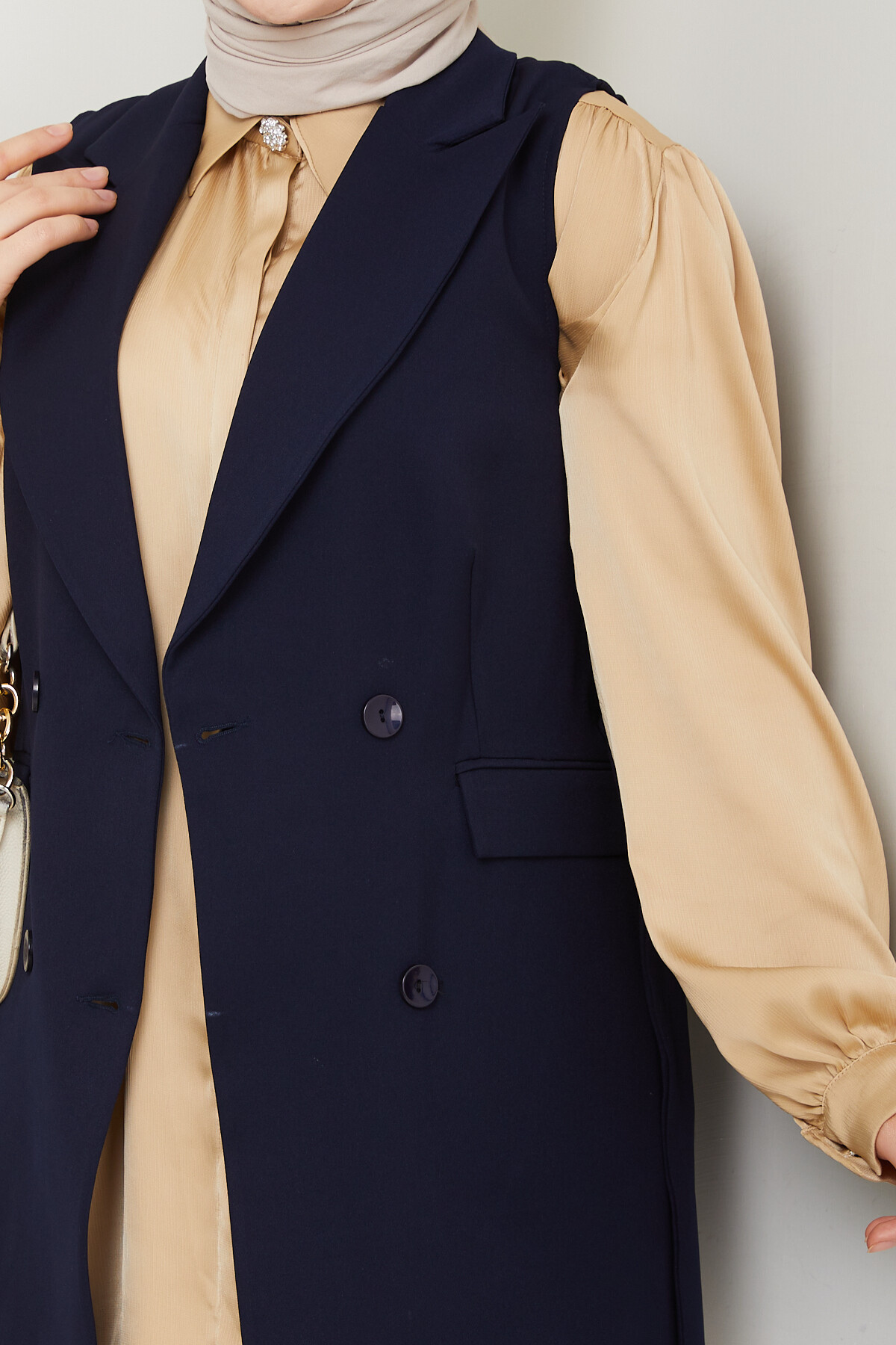 KEMERLİ DUBLE YELEK - LACİVERT