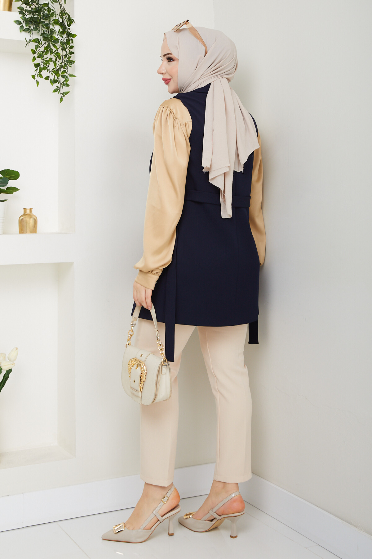 KEMERLİ DUBLE YELEK - LACİVERT