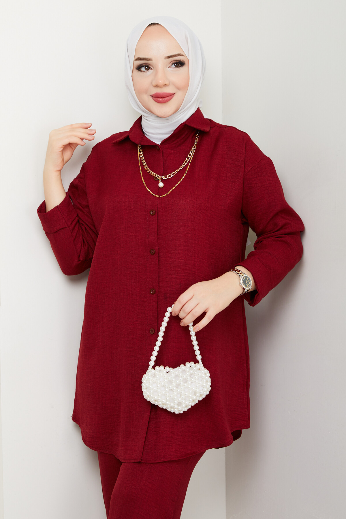 KOLYELİ KETEN TAKIM-BORDO