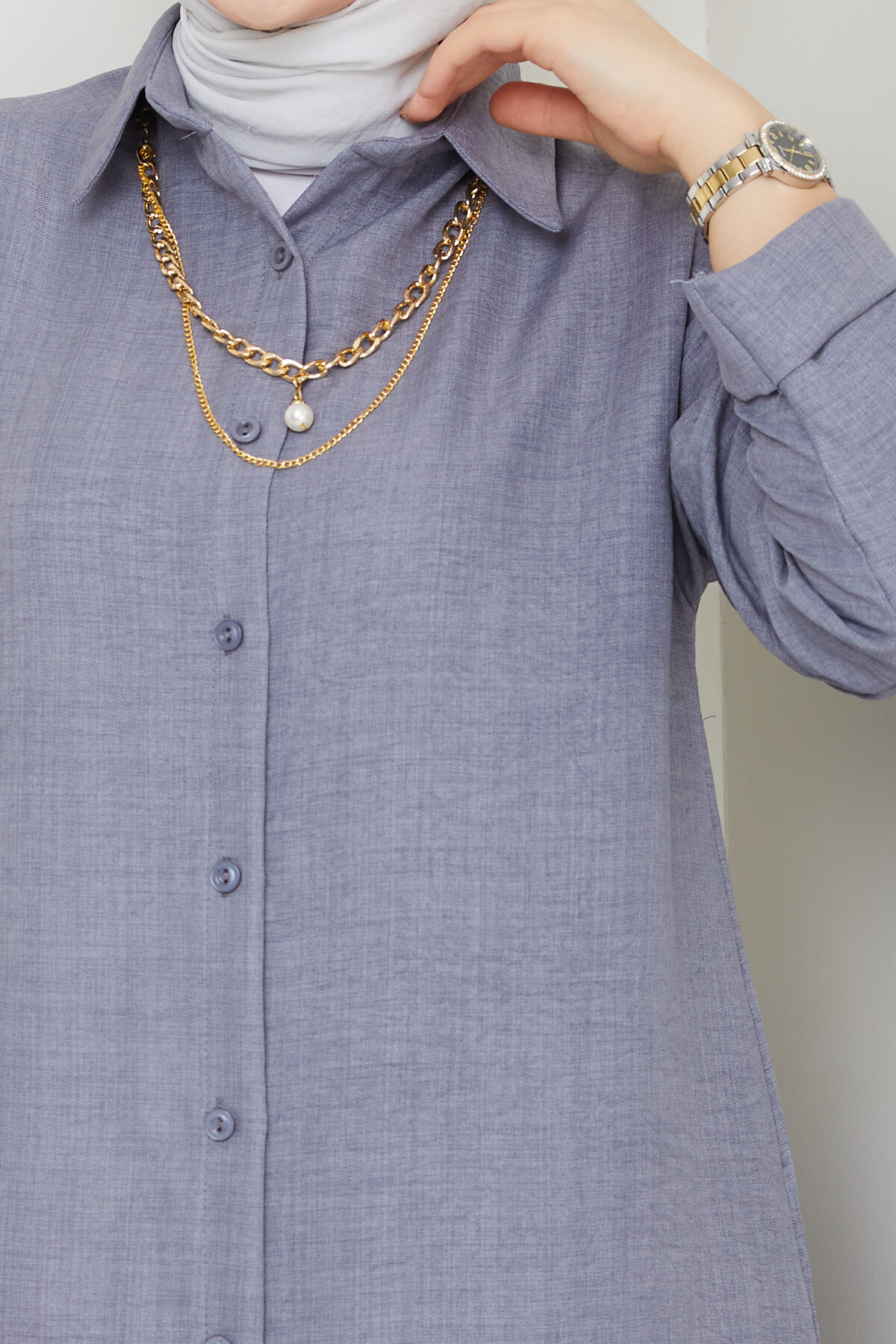 KOLYELİ KETEN TAKIM-GRİ