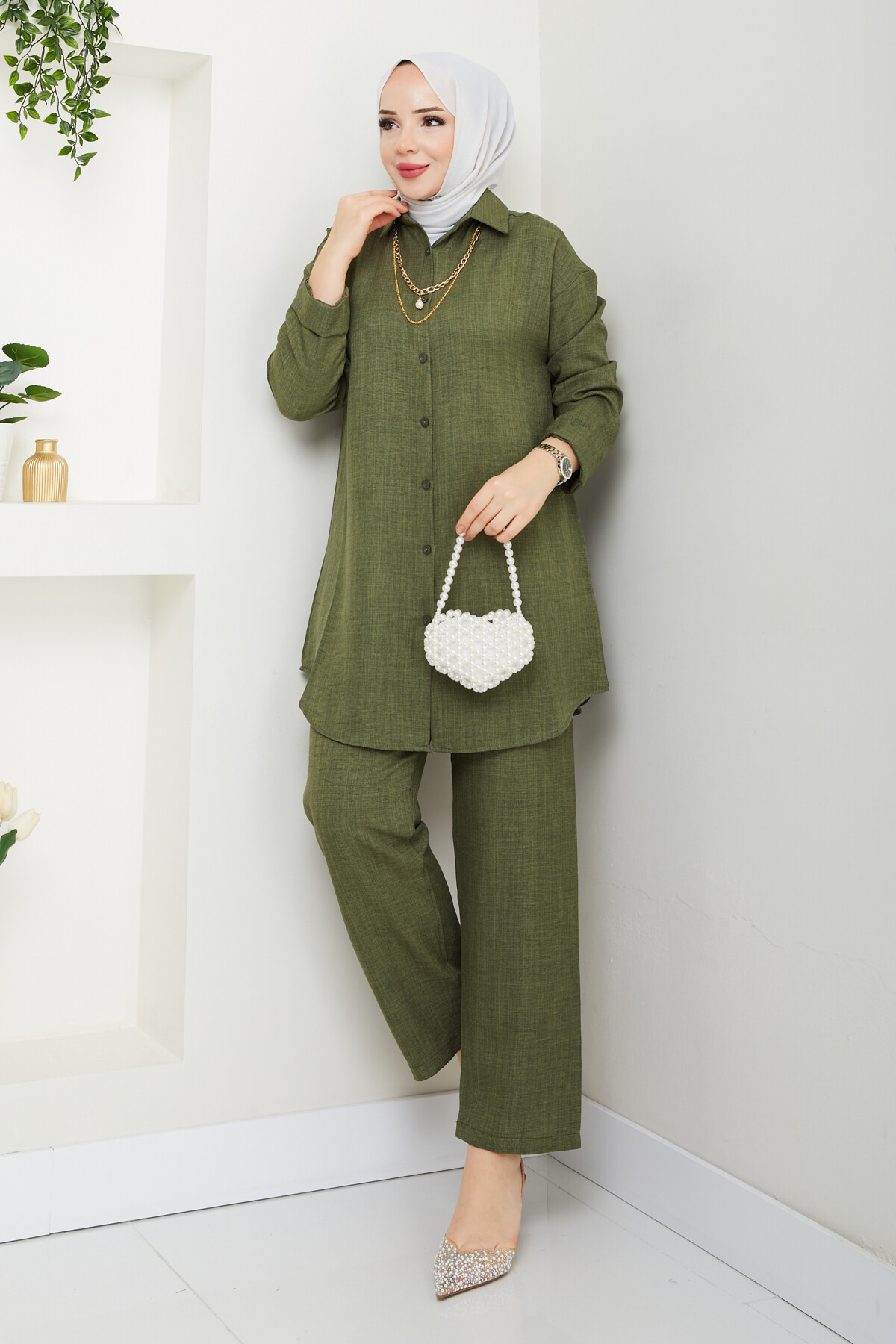 KOLYELİ KETEN TAKIM-HAKİ