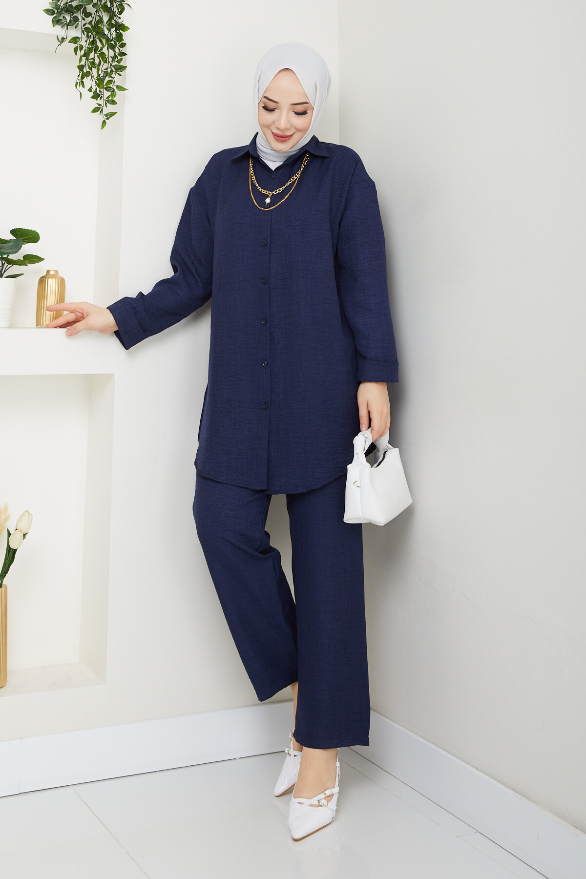 KOLYELİ KETEN TAKIM-LACİVERT