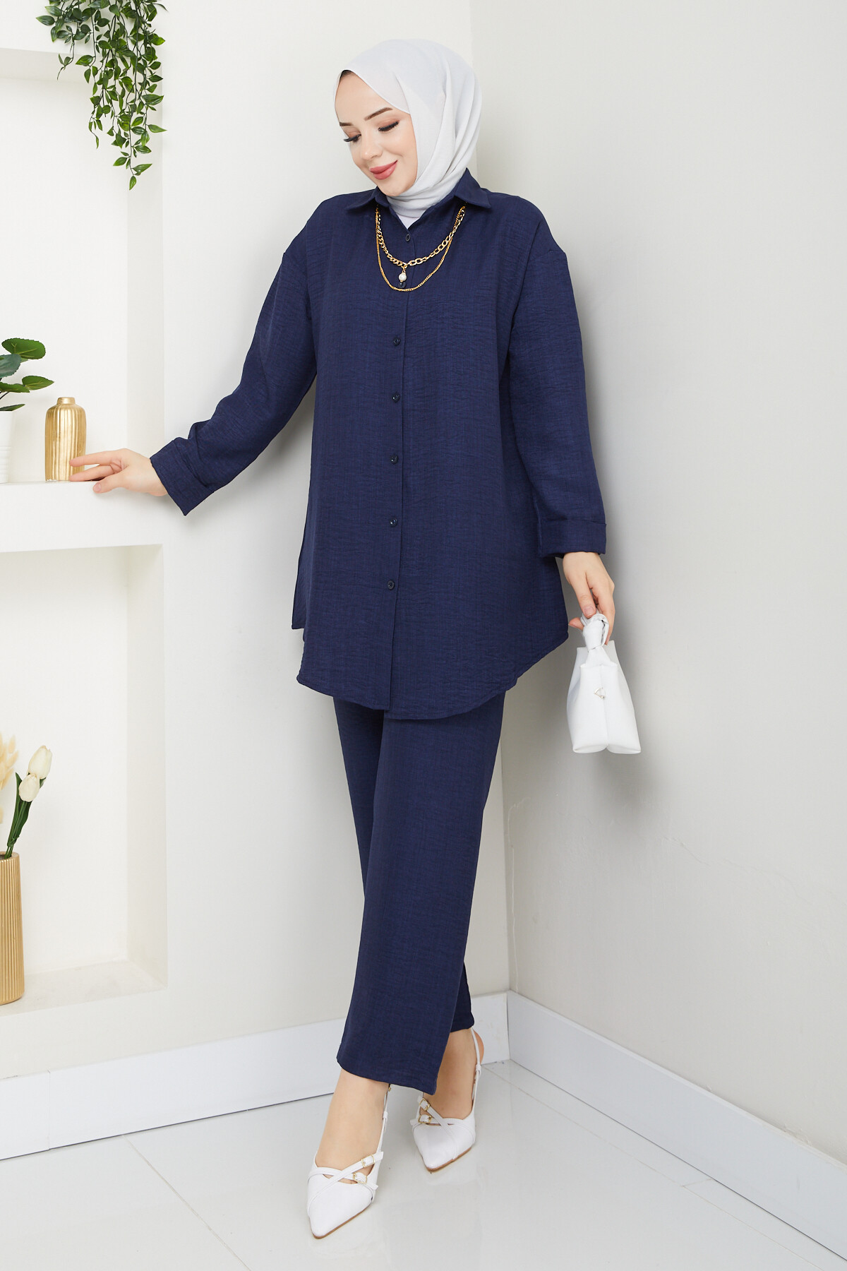 KOLYELİ KETEN TAKIM-LACİVERT