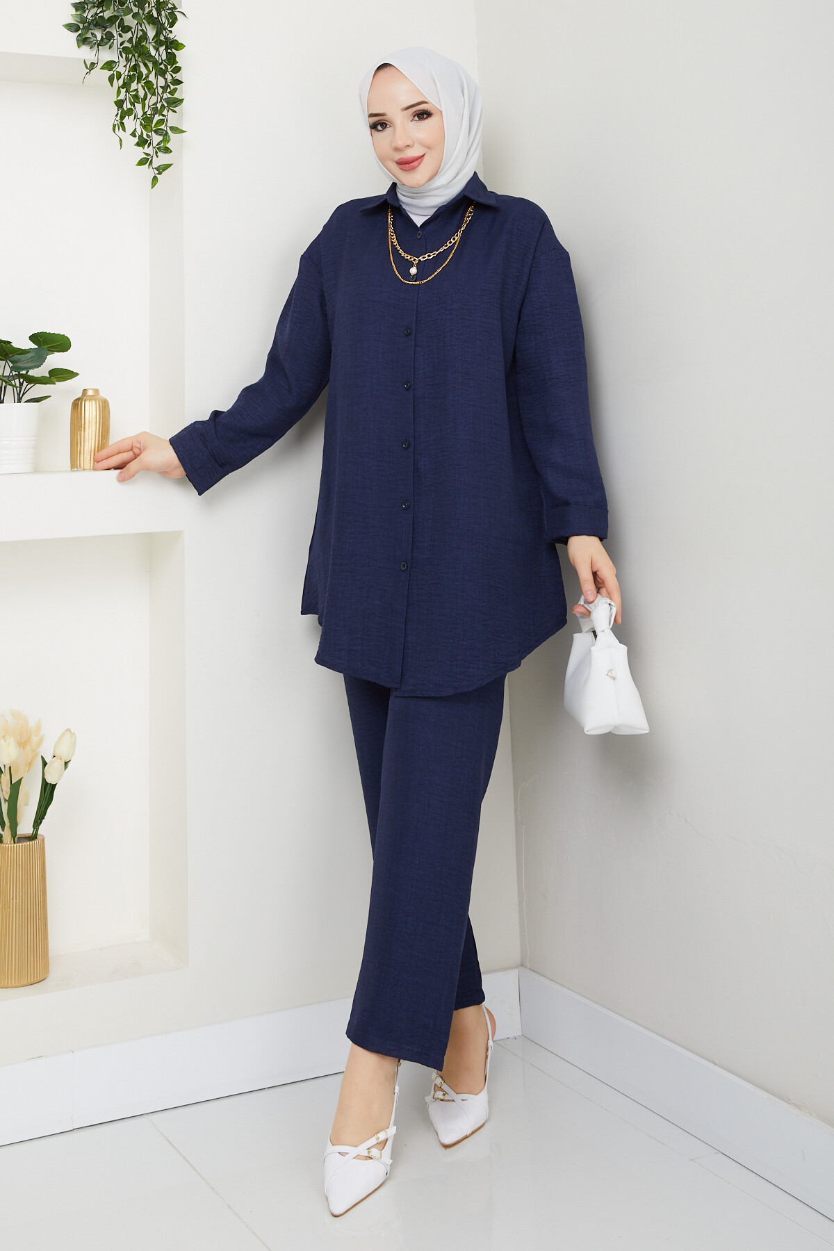 KOLYELİ KETEN TAKIM-LACİVERT