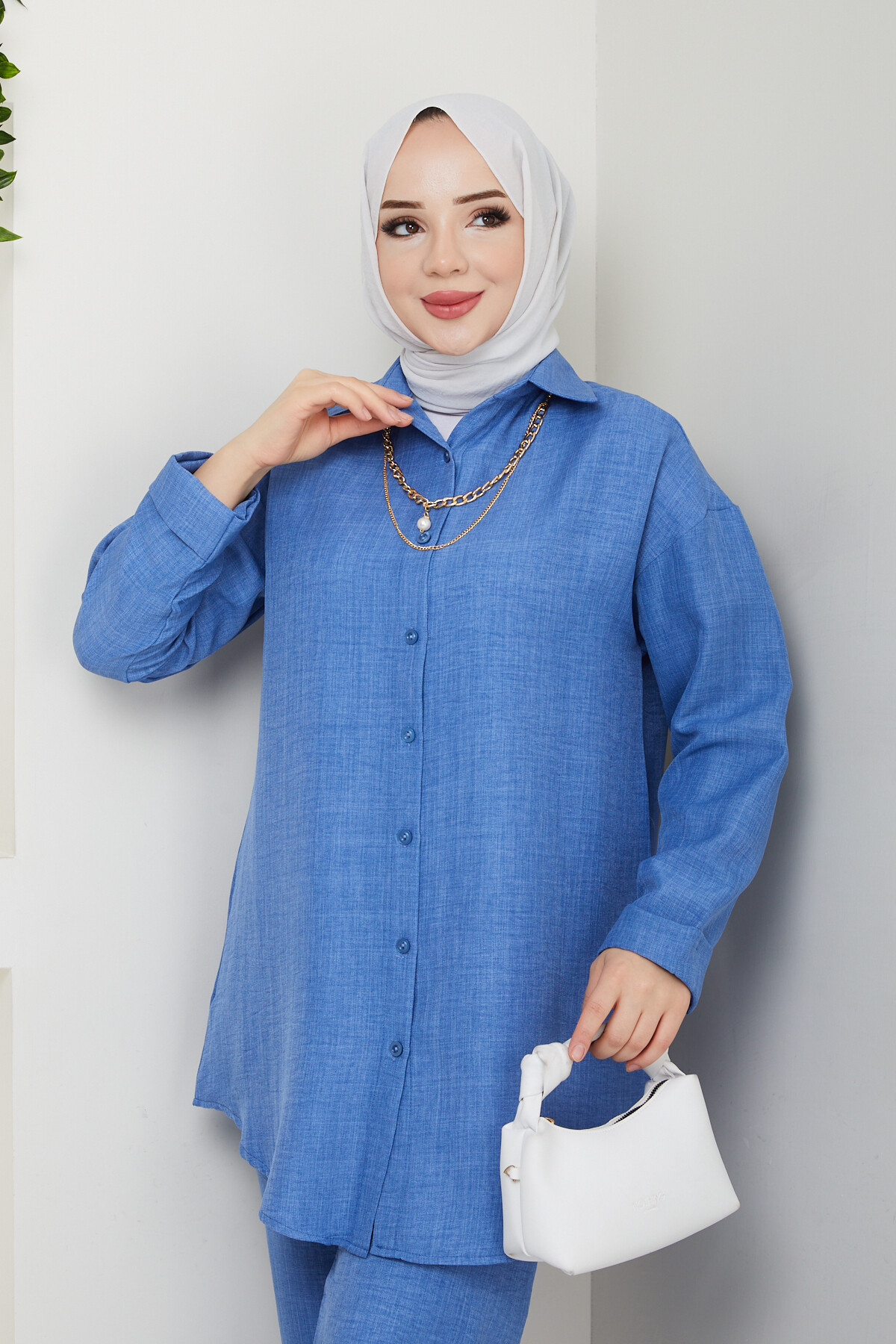 KOLYELİ KETEN TAKIM-MAVİ