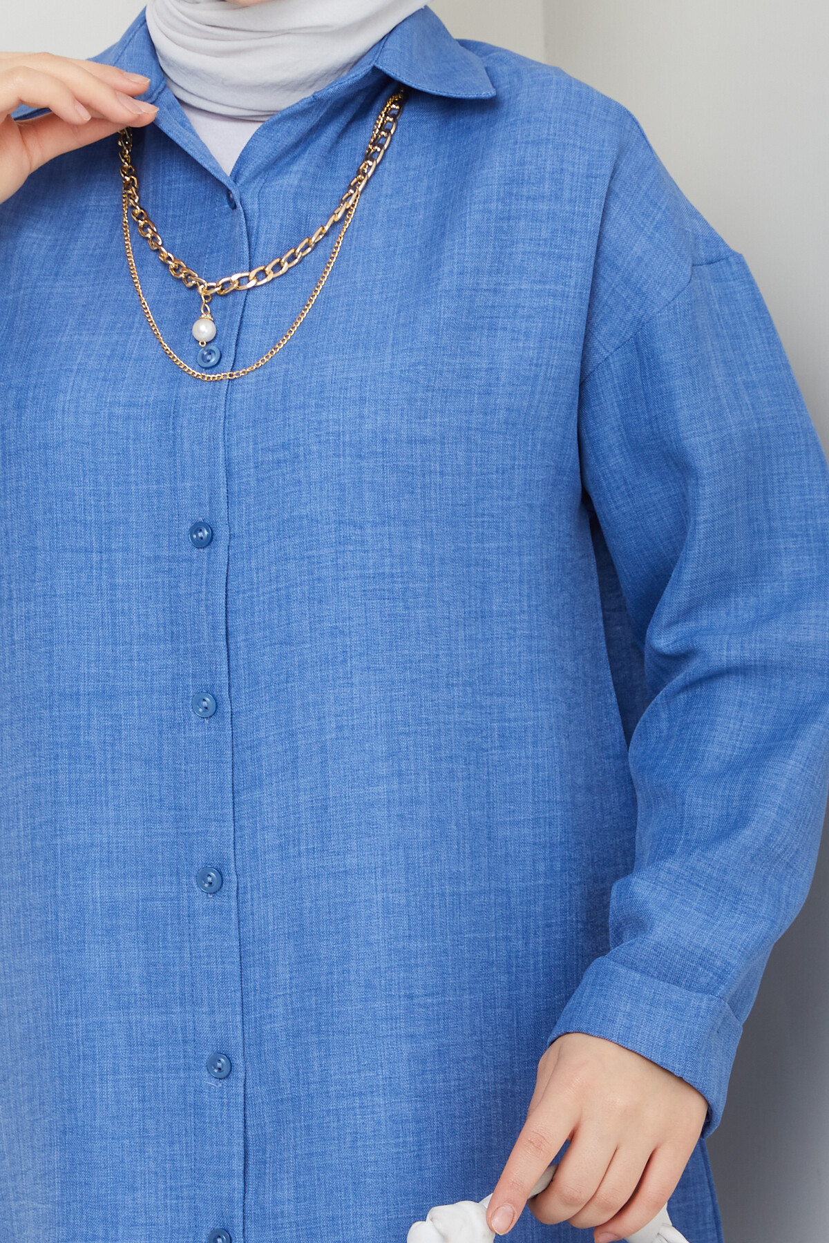 KOLYELİ KETEN TAKIM-MAVİ