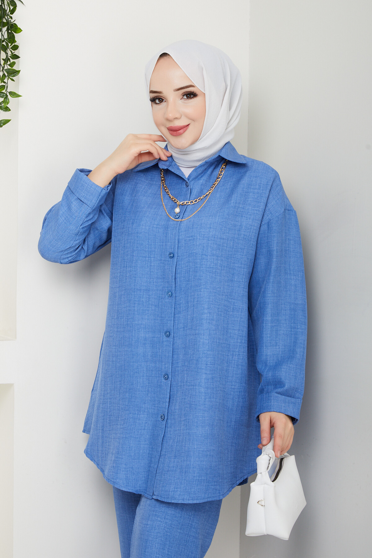 KOLYELİ KETEN TAKIM-MAVİ