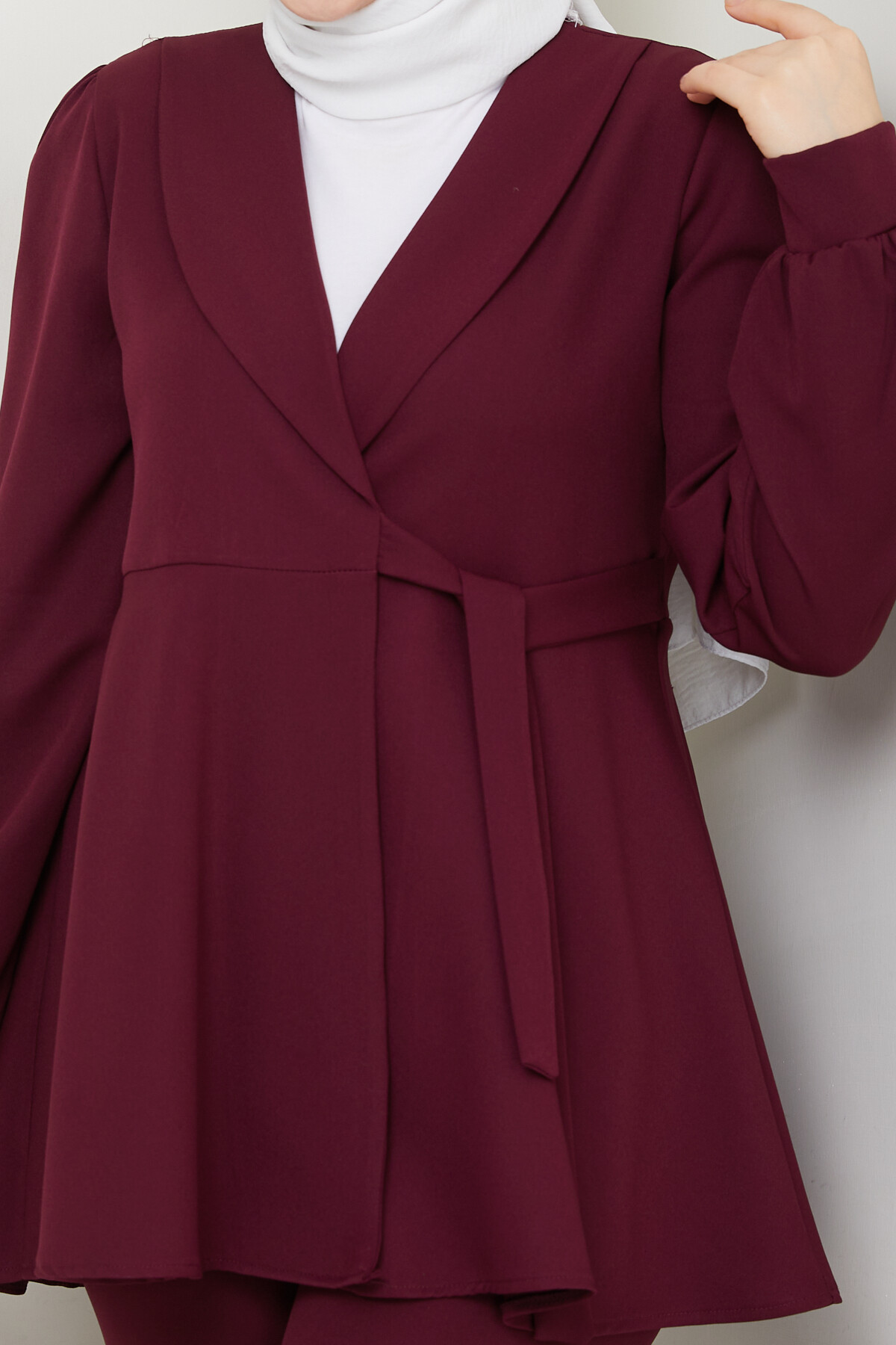 KUŞAK DETAY CEKETLİ TAKIM - BORDO