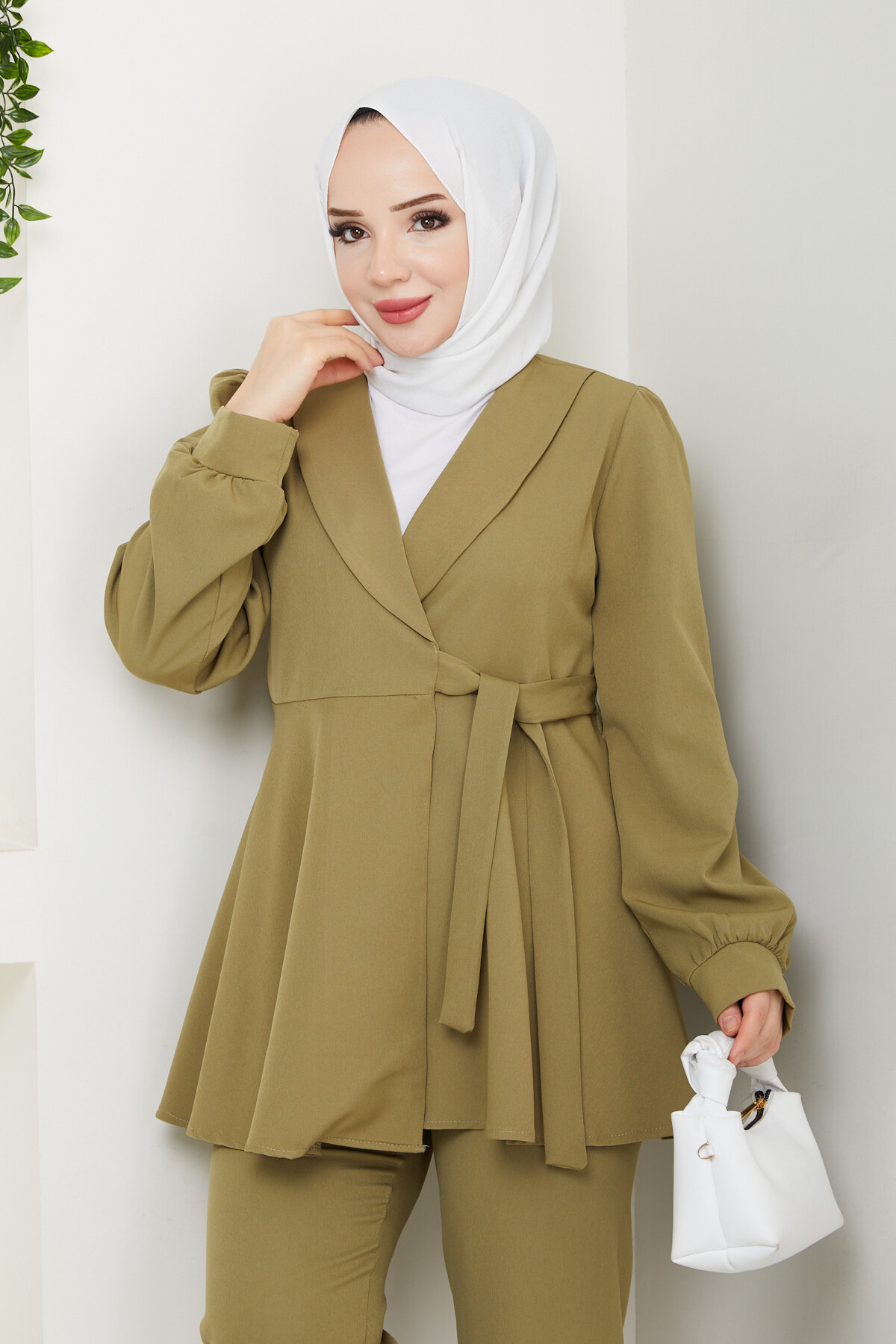 KUŞAK DETAY CEKETLİ TAKIM - HAKİ