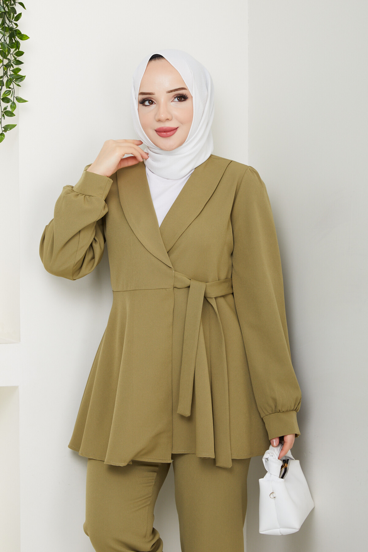 KUŞAK DETAY CEKETLİ TAKIM - HAKİ