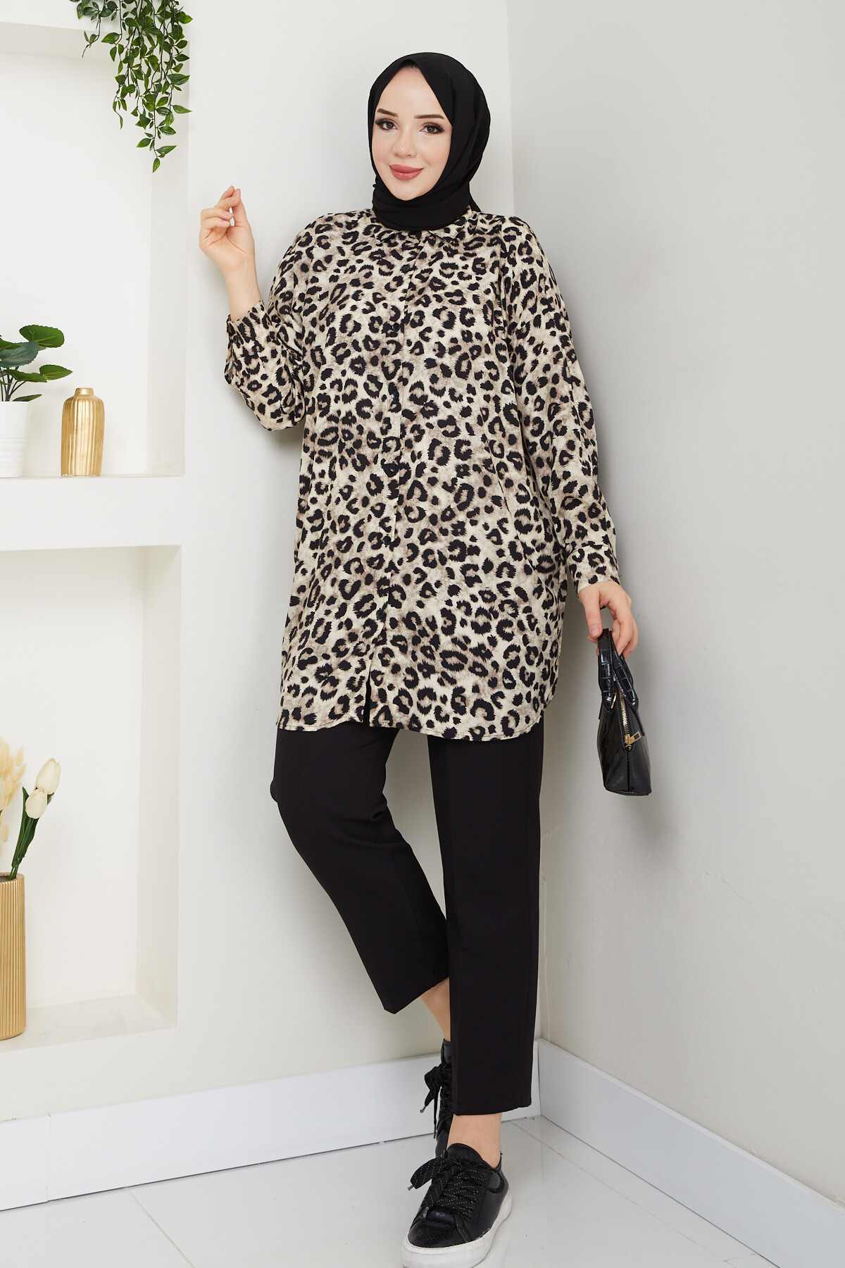 LEOPAR DESEN GÖMLEK-KREM