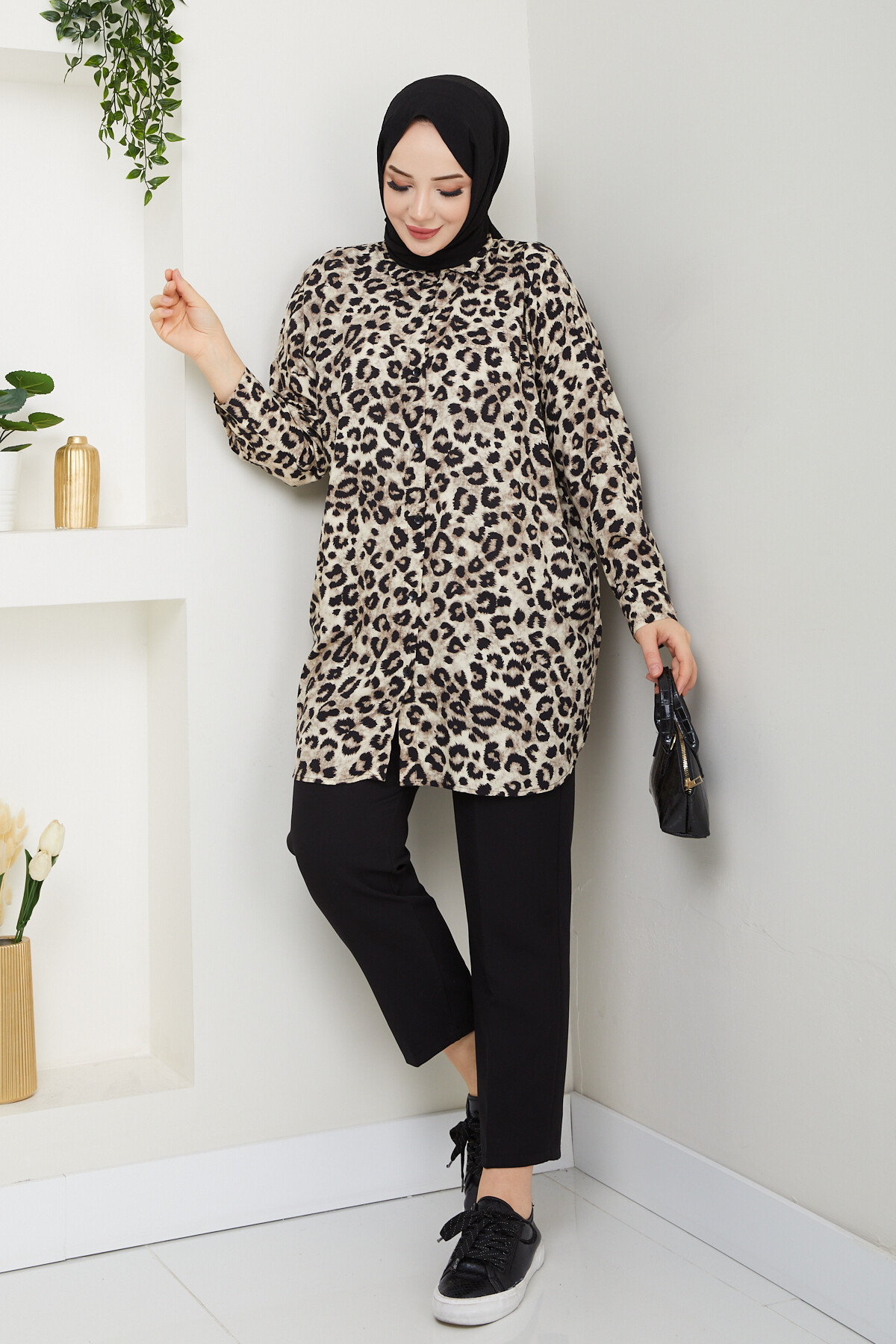 LEOPAR DESEN GÖMLEK-KREM