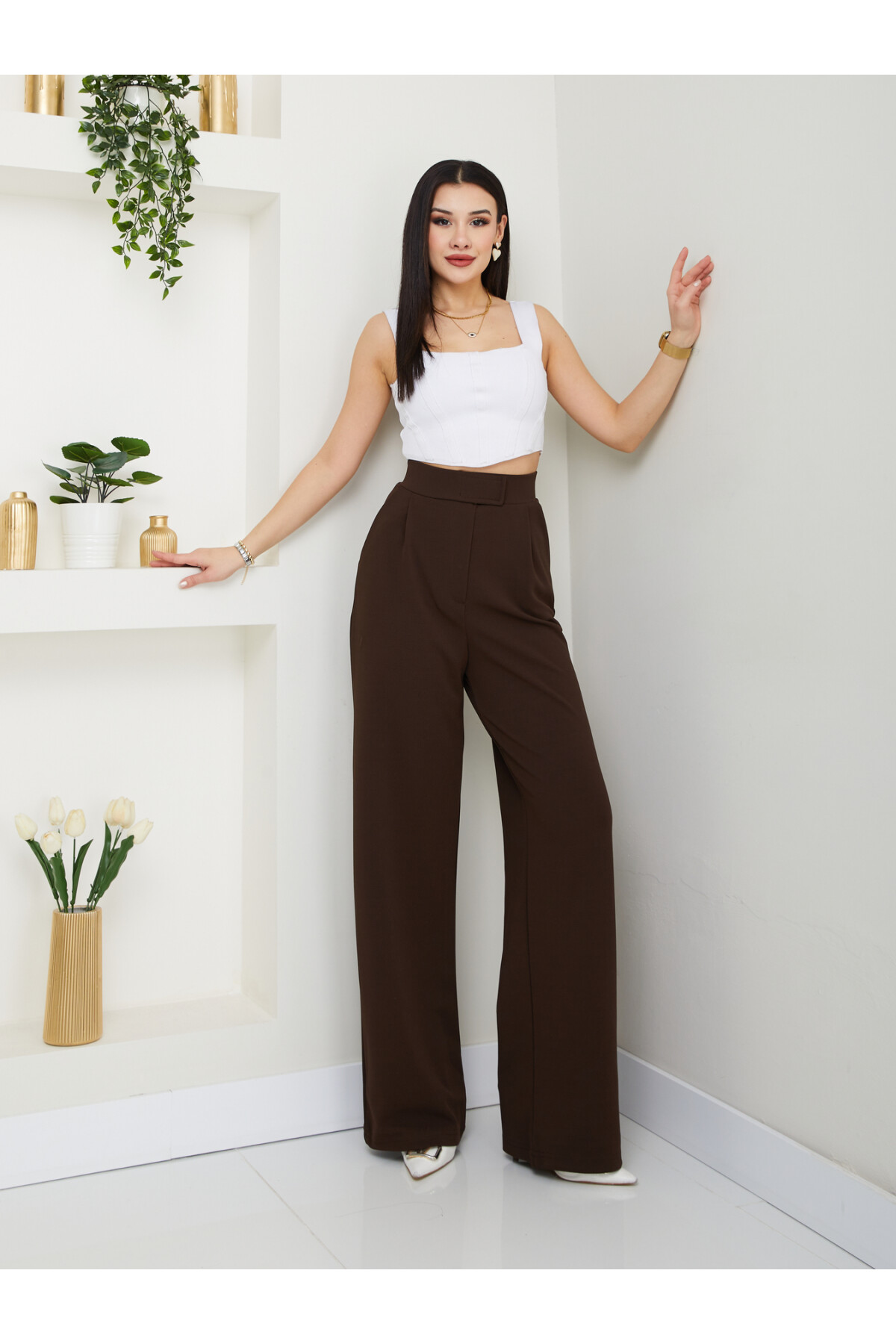 LİKRALI CIRTLI PALAZZO-ACI KAHVE