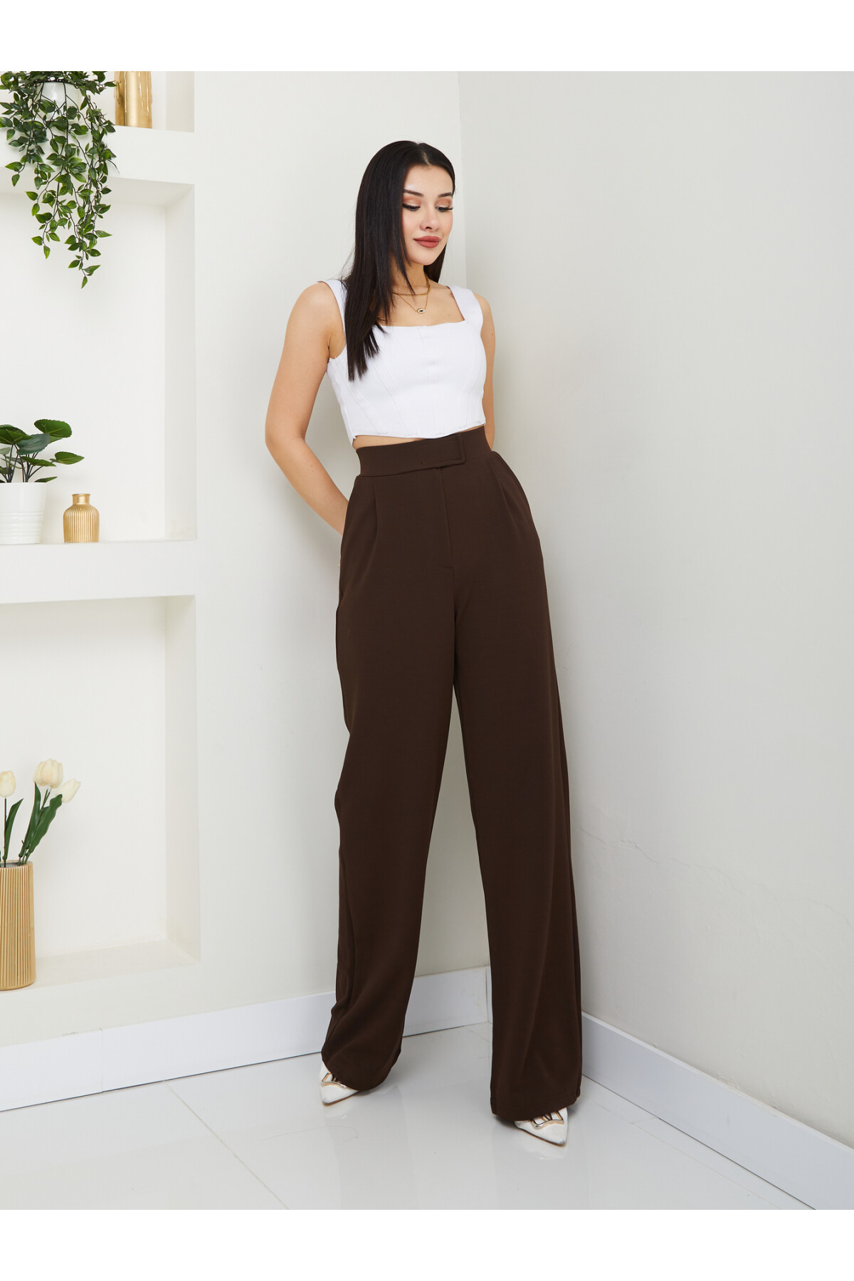 LİKRALI CIRTLI PALAZZO-ACI KAHVE