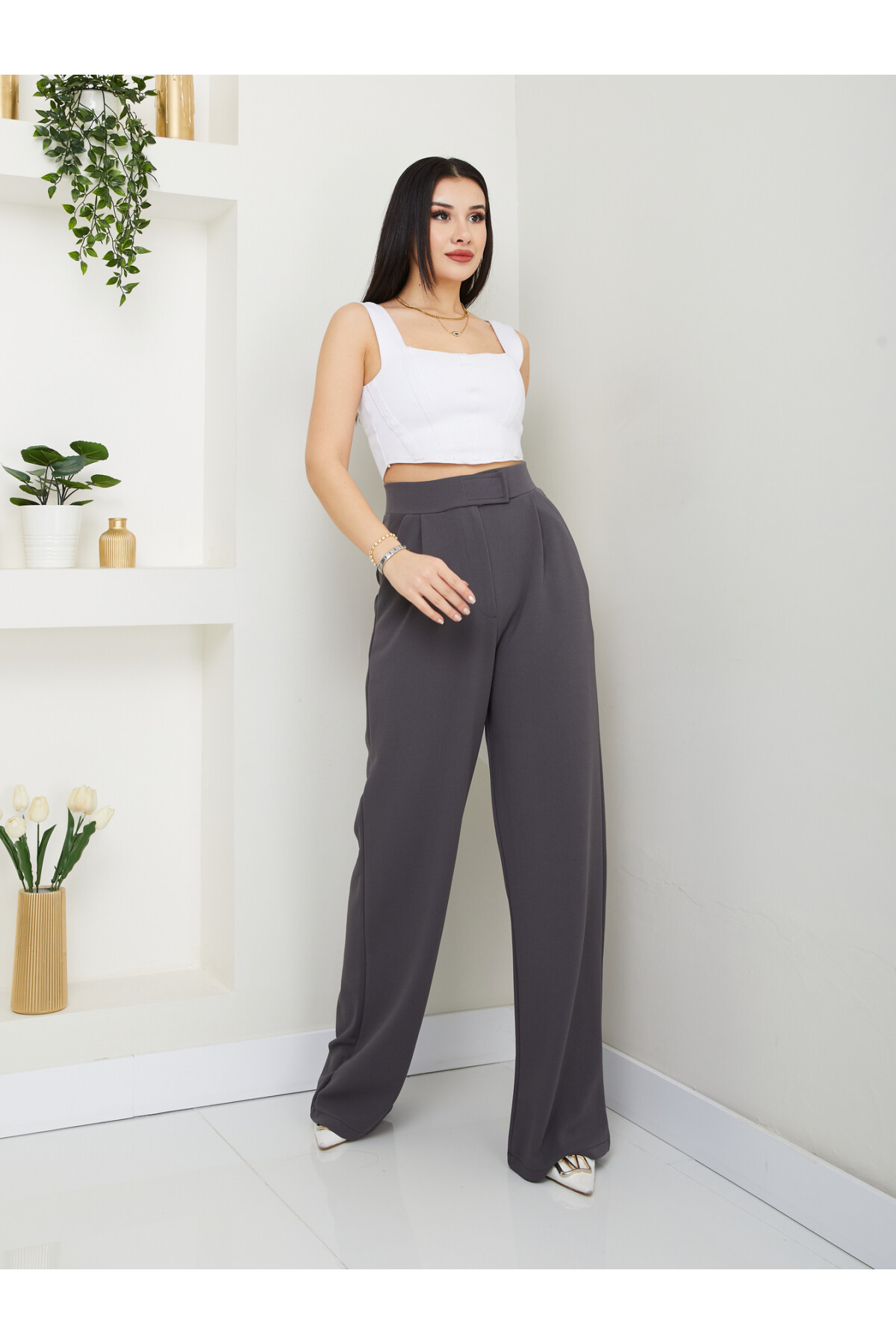 LİKRALI CIRTLI PALAZZO-GRİ