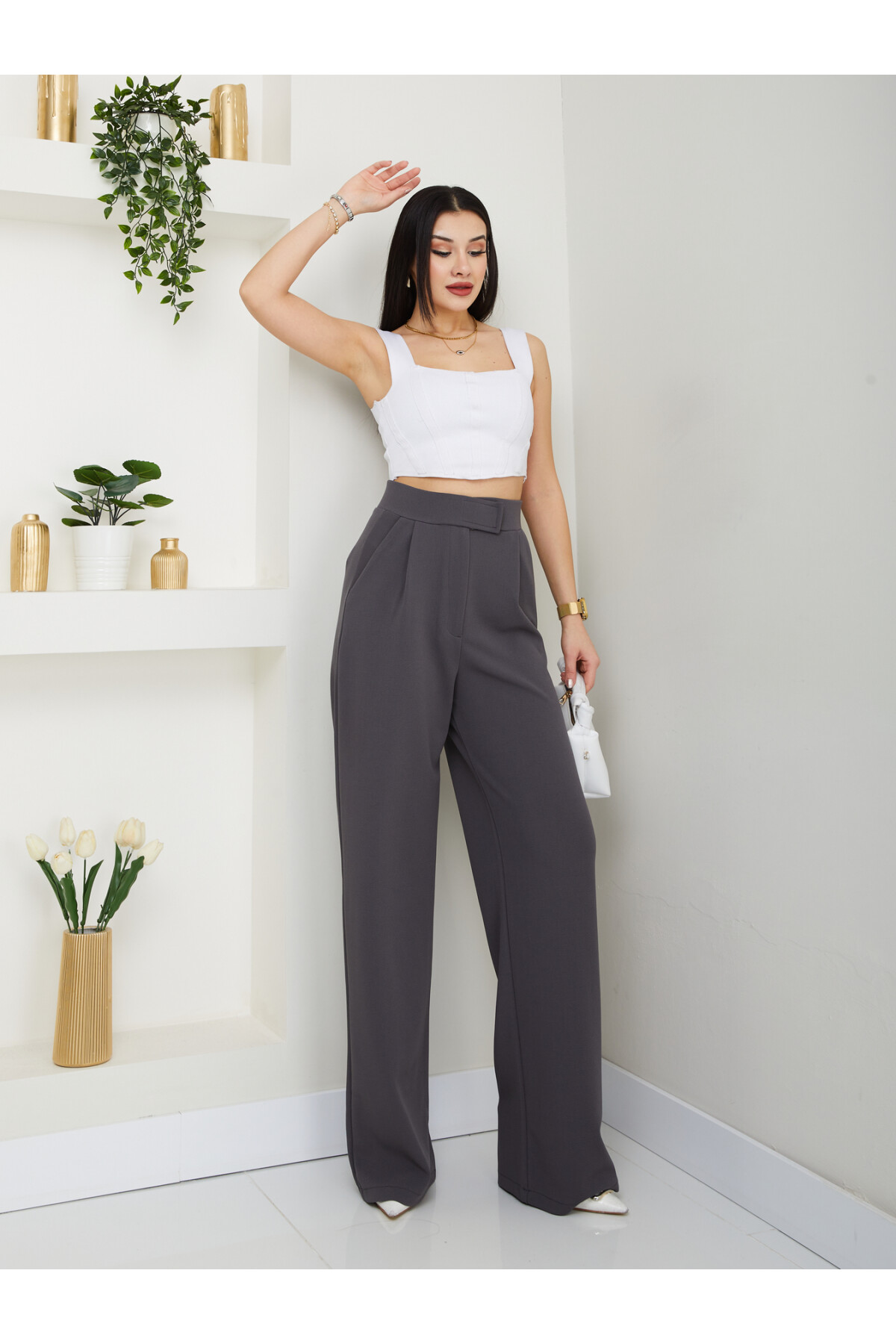 LİKRALI CIRTLI PALAZZO-GRİ