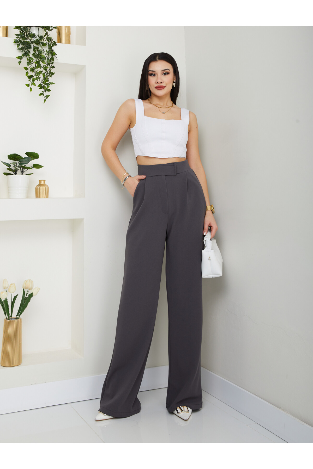 LİKRALI CIRTLI PALAZZO-GRİ