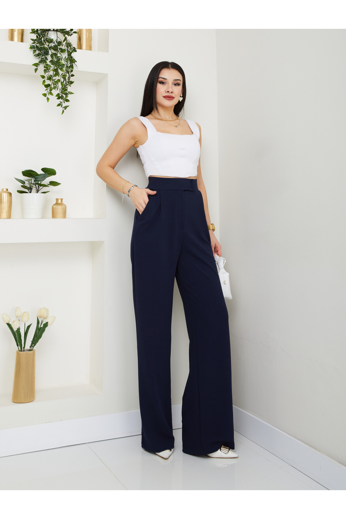 LİKRALI CIRTLI PALAZZO-LACİVERT