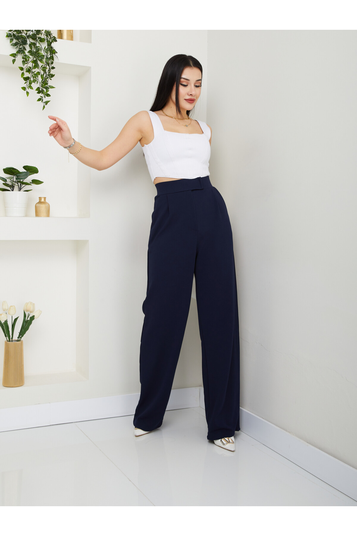 LİKRALI CIRTLI PALAZZO-LACİVERT