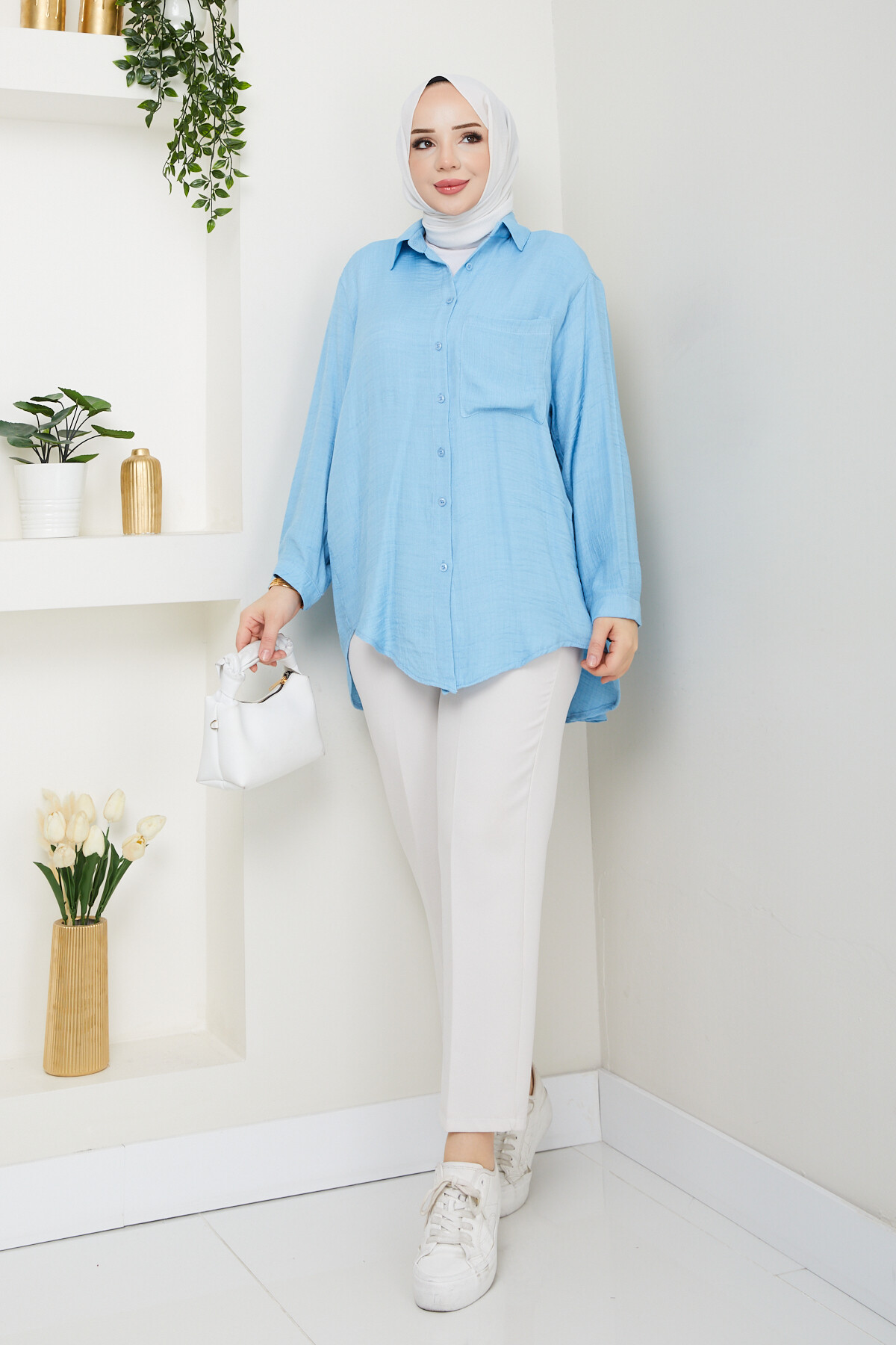 LUNA KETEN GÖMLEK-MAVİ