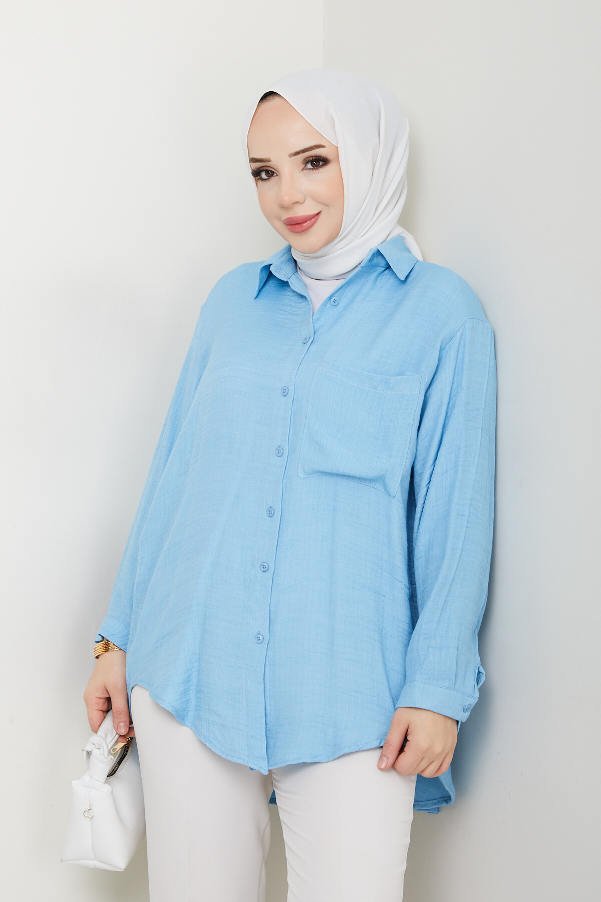 LUNA KETEN GÖMLEK-MAVİ