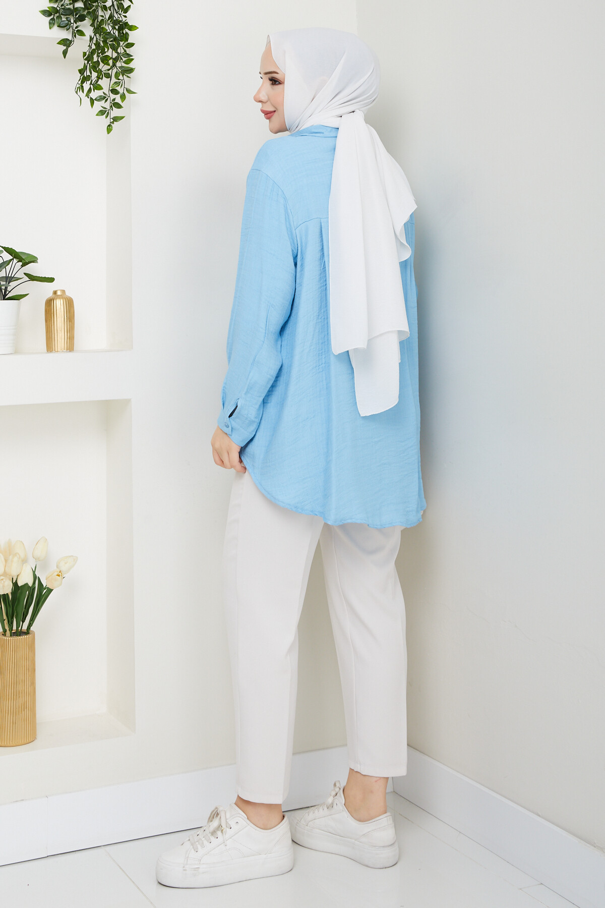 LUNA KETEN GÖMLEK-MAVİ