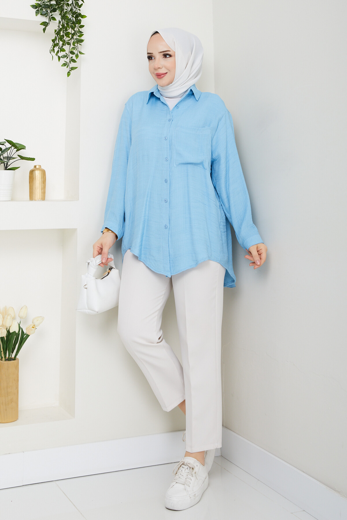 LUNA KETEN GÖMLEK-MAVİ