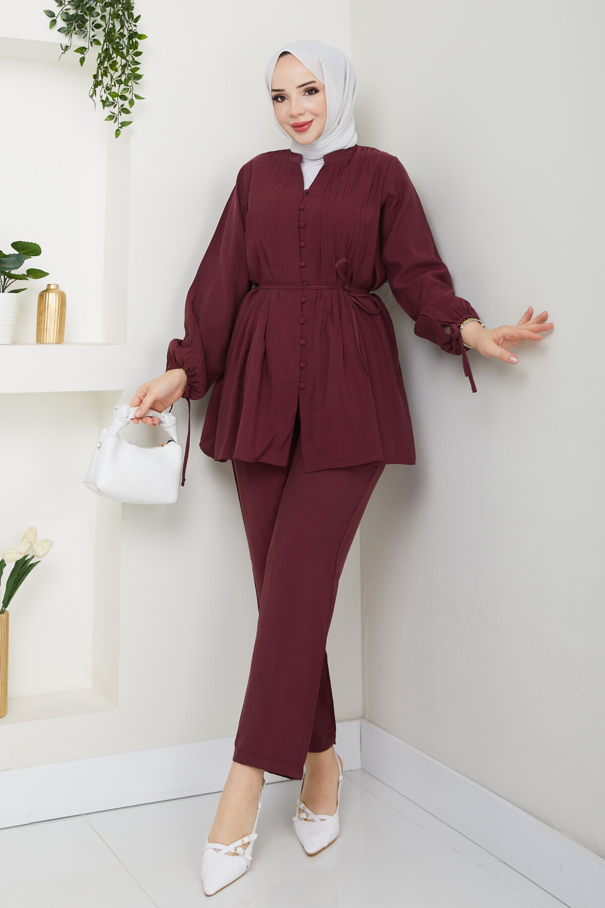 NERVÜR DİKİŞLİ DETAYLI TAKIM-BORDO